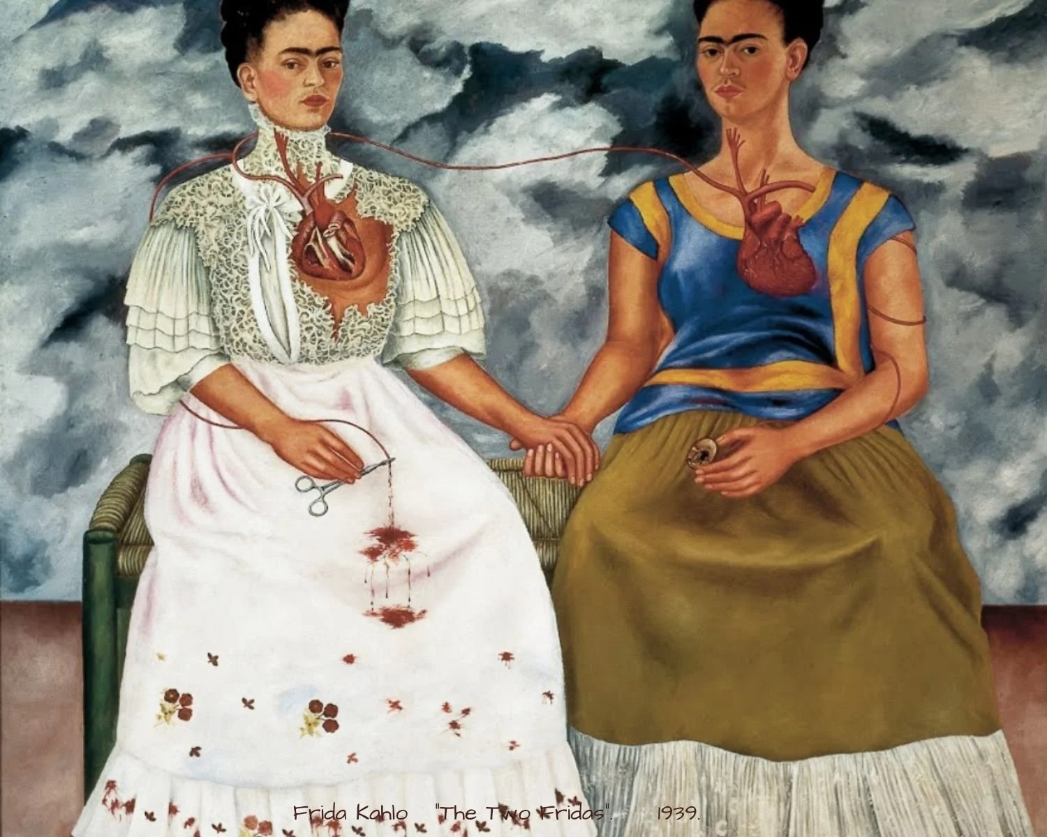 Frida Kahlo’s The Two Fridas (1939), an iconic self-portrait exploring identity, duality, and Mexican heritage by one of the most influential Hispanic visual artists.