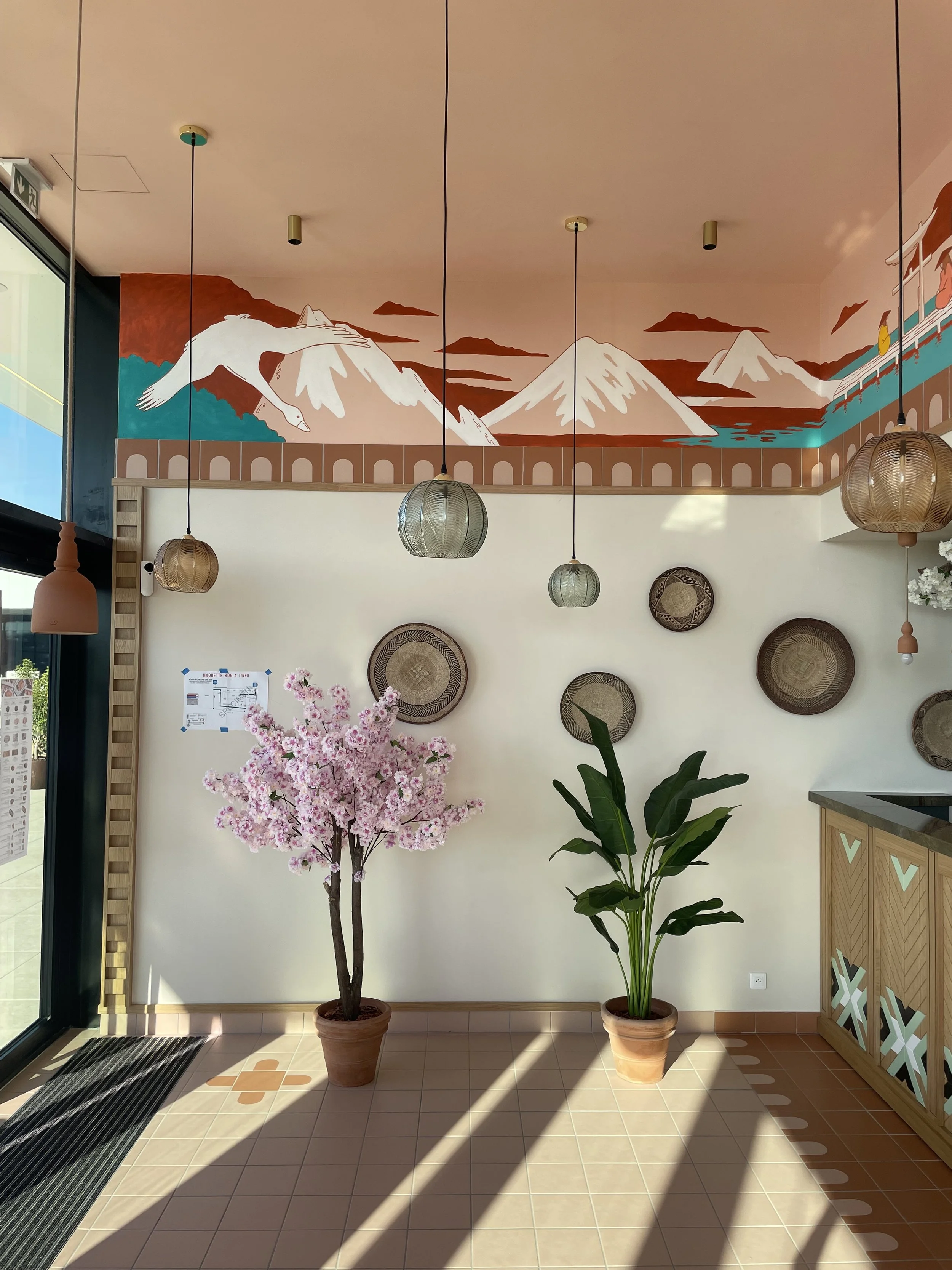 Fresque pour le restaurant Côté Sushi de Cormontreuil, ambiance japonaise-péruvienne - 1m x 23m - Acrylique