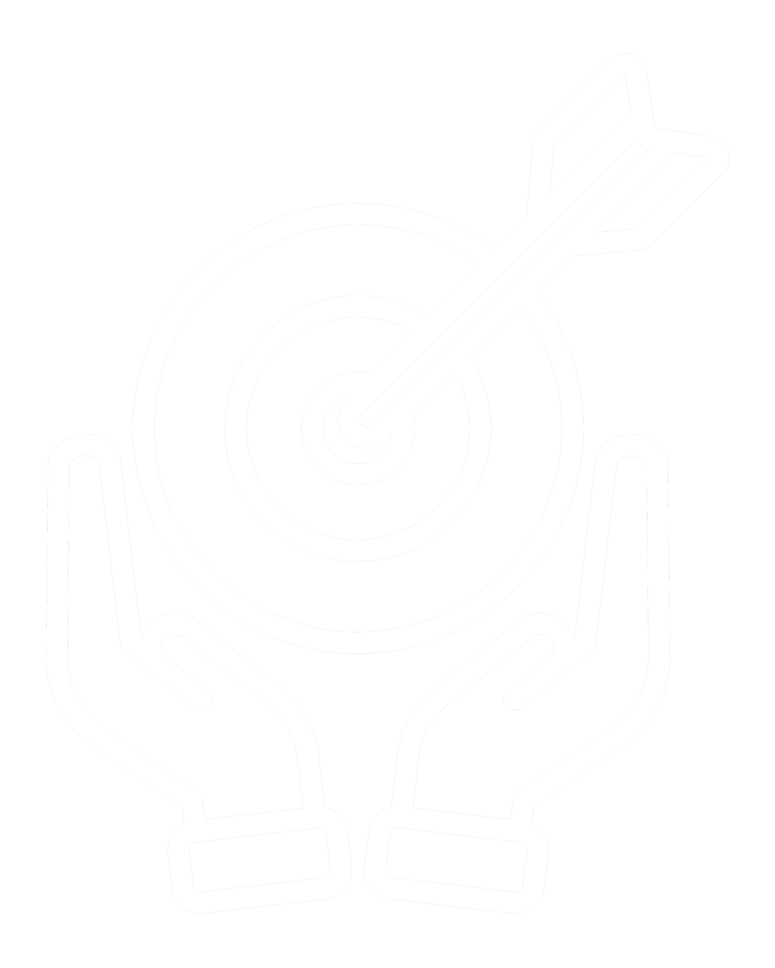 Outline of two hands holding a target with an arrow hitting the bullseye