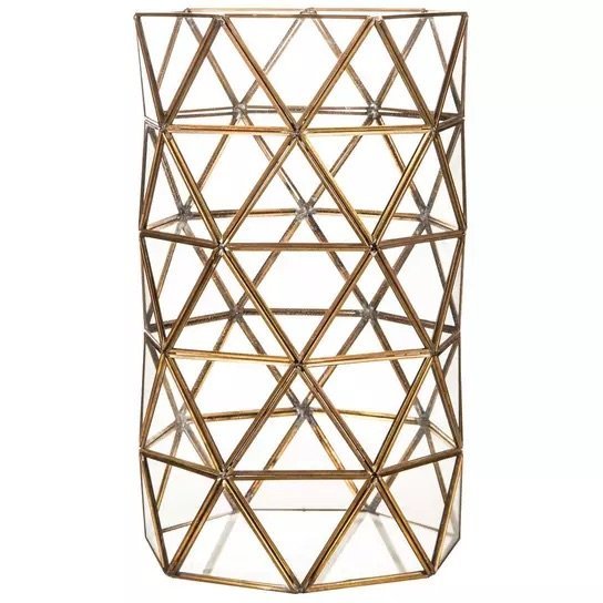 Gold Crisscross and Glass Hurricane Vase $5
