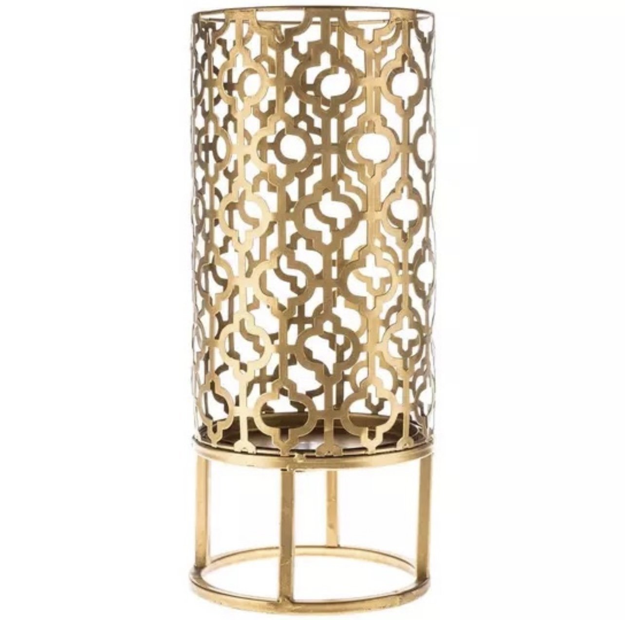 Gold Metal Quatrefoil Hurricane Vase $5 **FLAMELESS ONLY