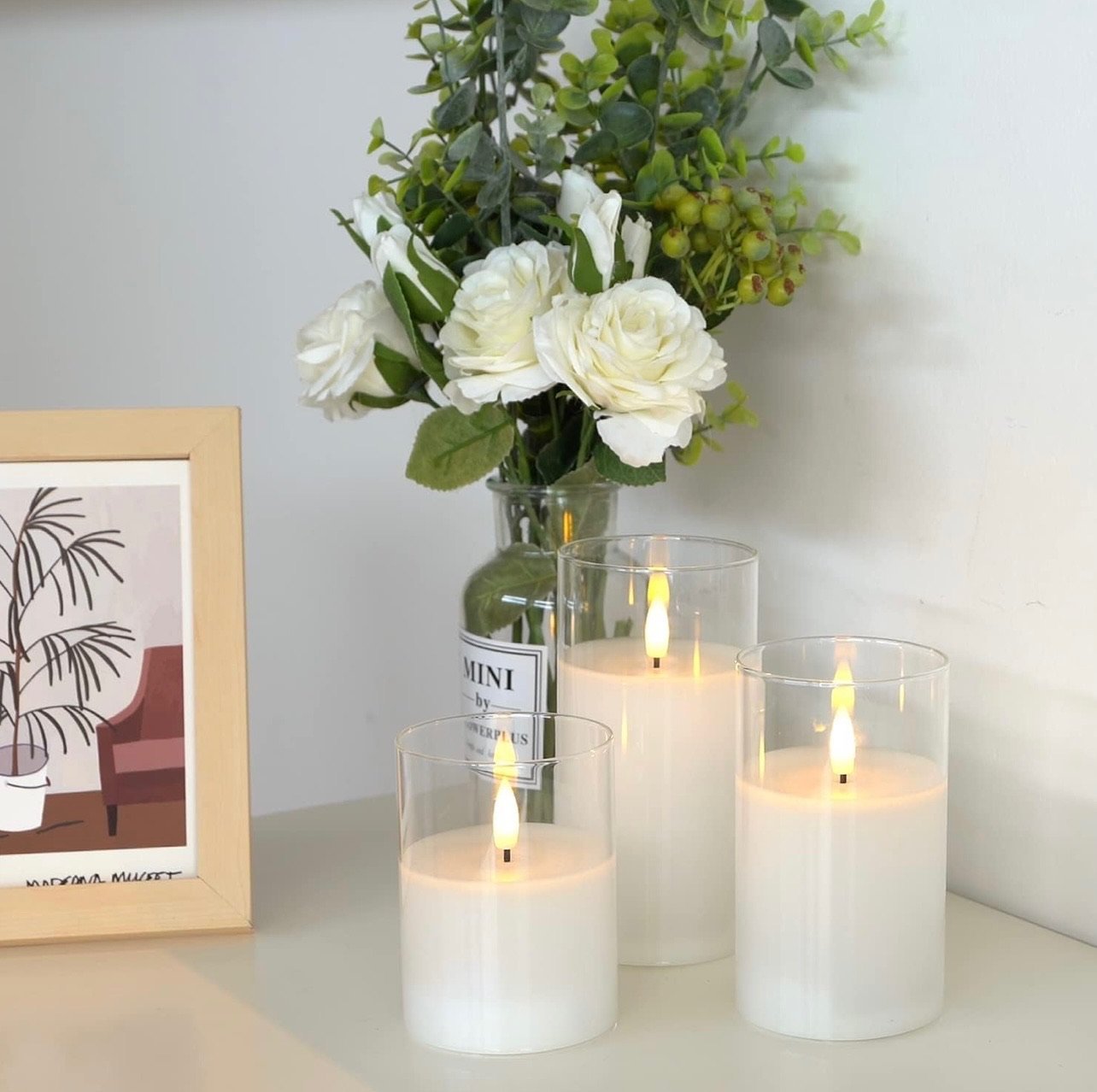 LED Bright White Candle with Glass $5/set (4,5 ,6" 3 sets)