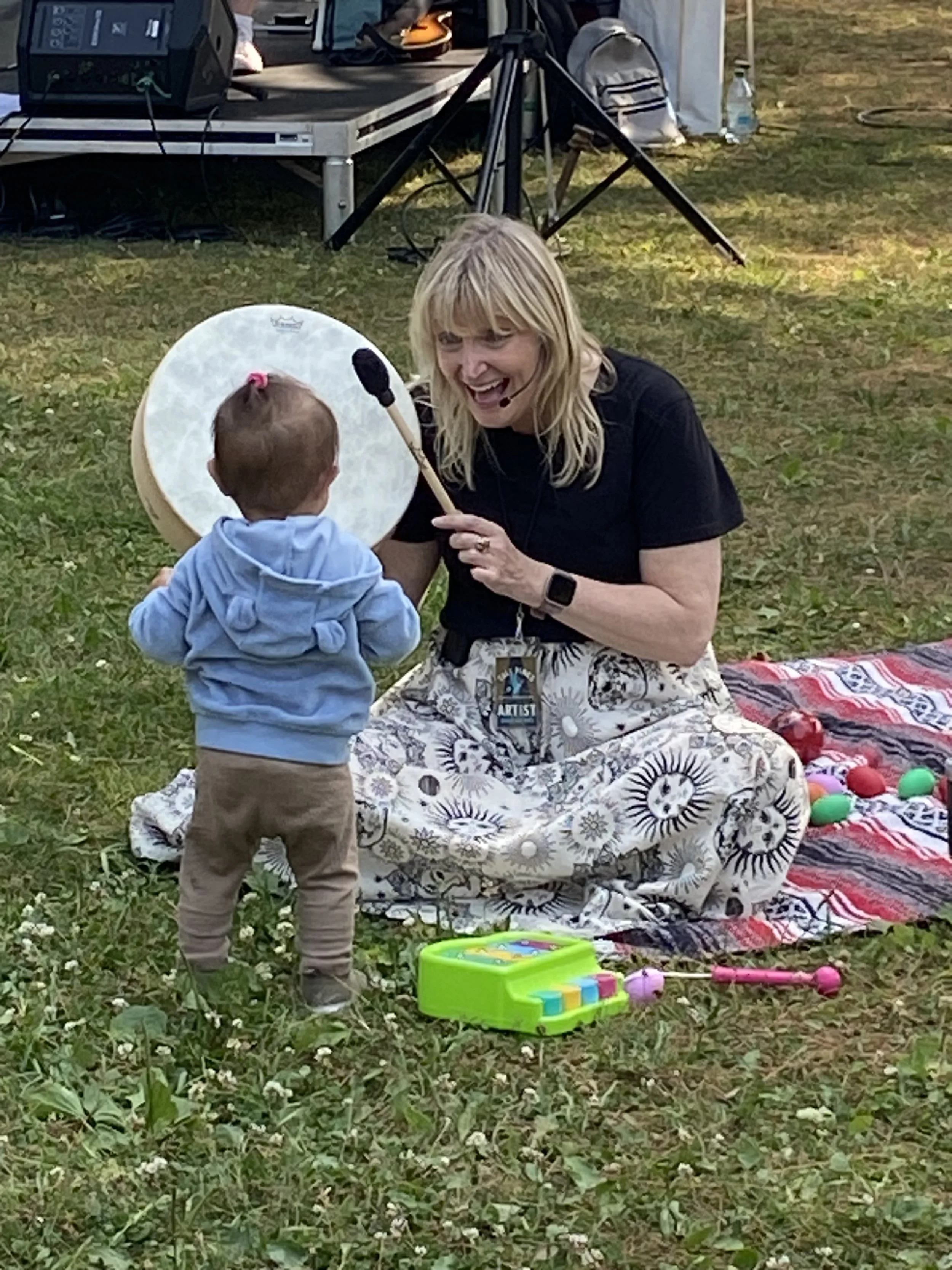 Anna performing a drum song at Tall Pines Festival, Gravenhurst 2025.

