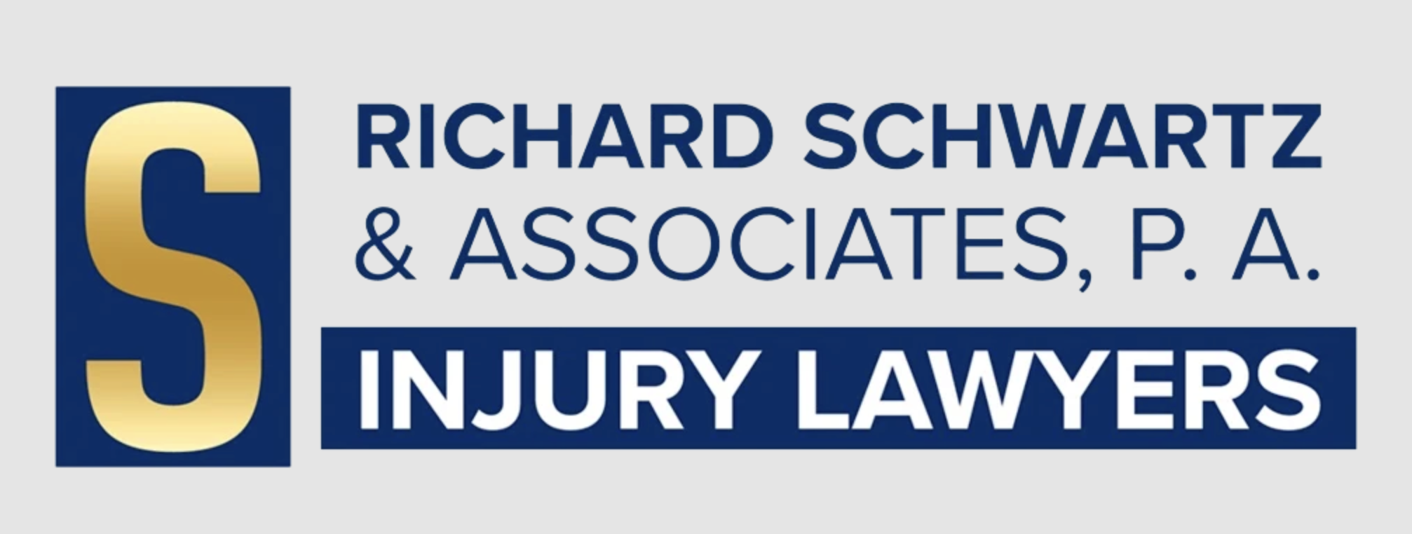 Logo of Richard Schwartz & Associates, P.A., injury lawyers, with a large gold letter 'S' in a navy blue square and the firm name in navy blue text next to it.