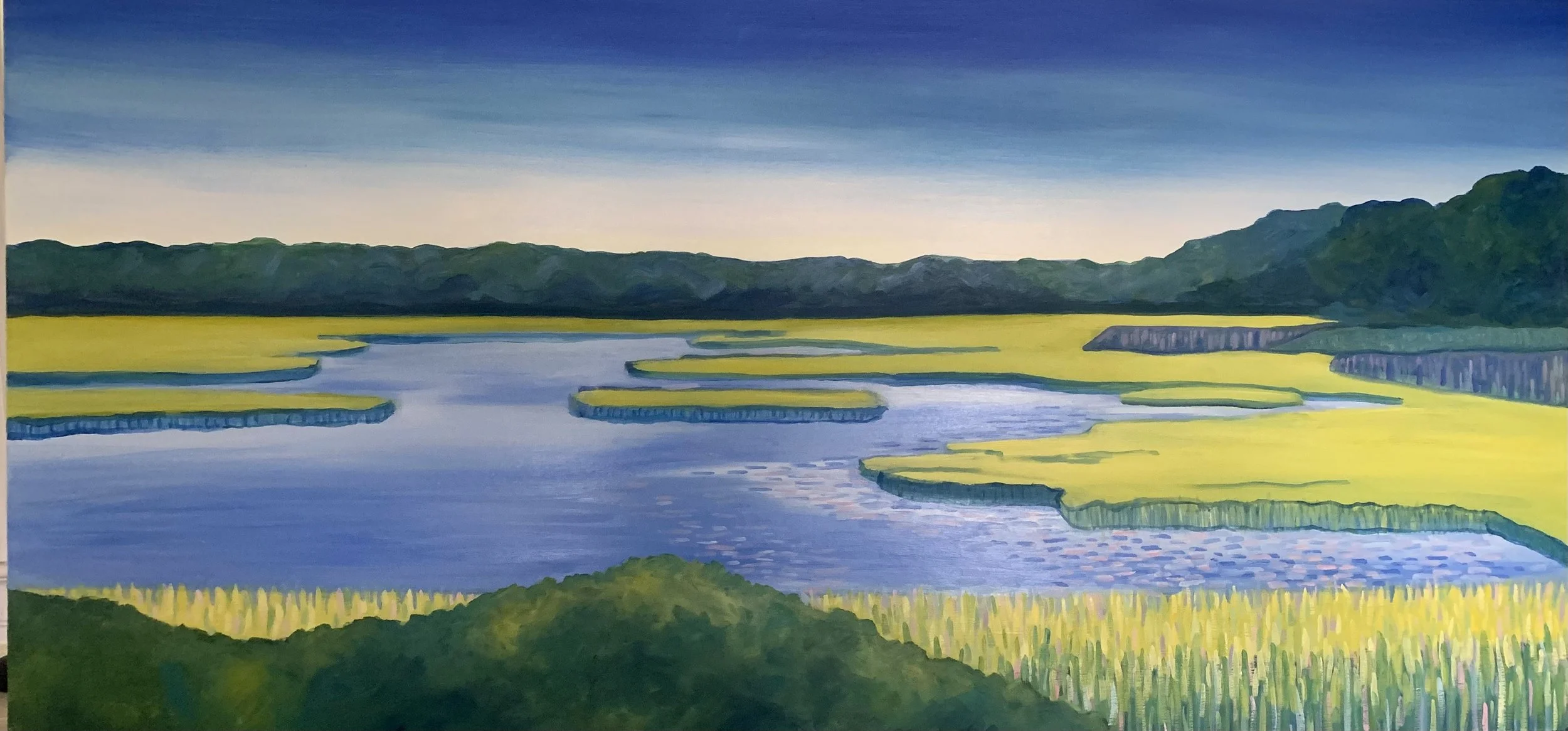Old Black Point Marsh, glittering water
oil on linen
36" x 48"