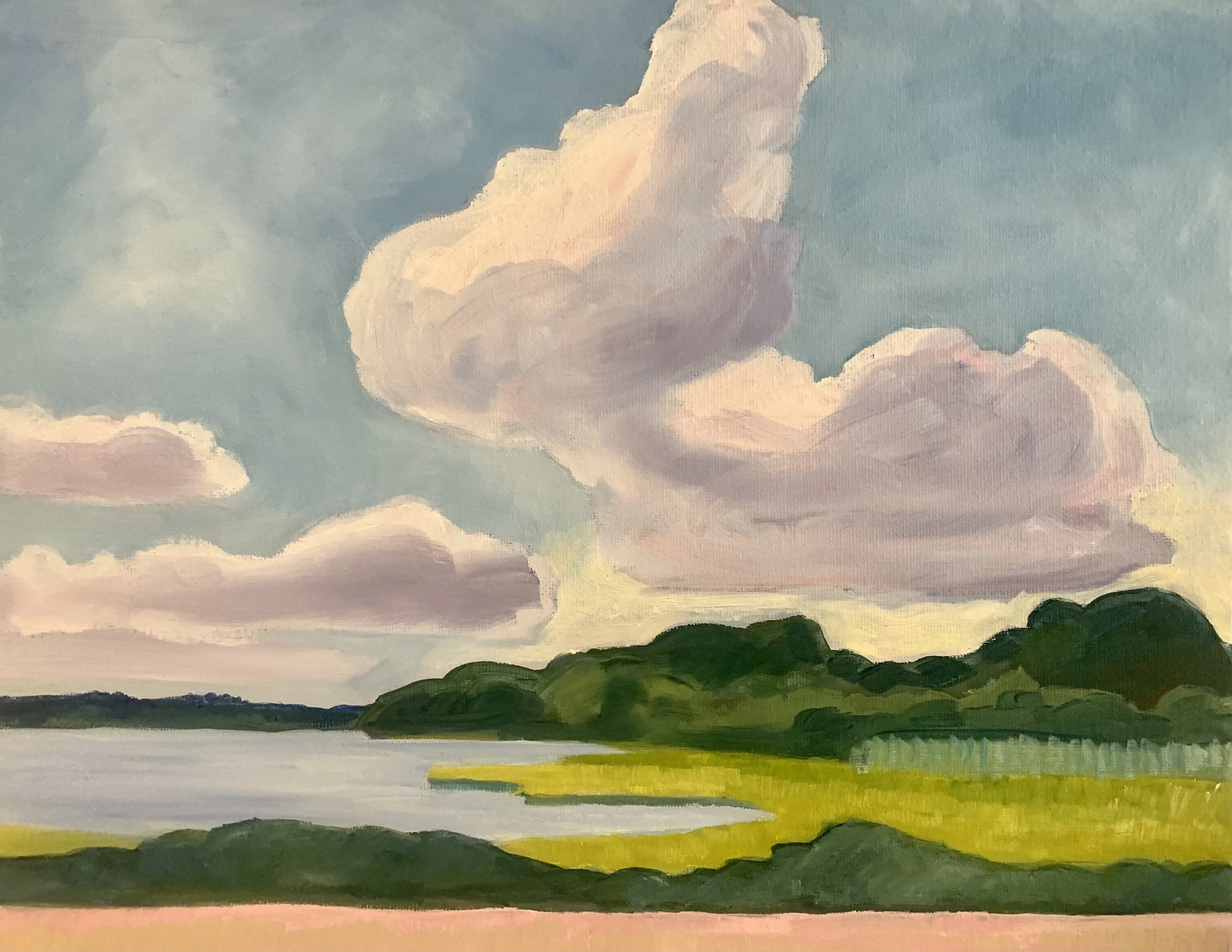 Clouds above the Marsh (bunny clouds)
oil on canvas
9" x 12"
