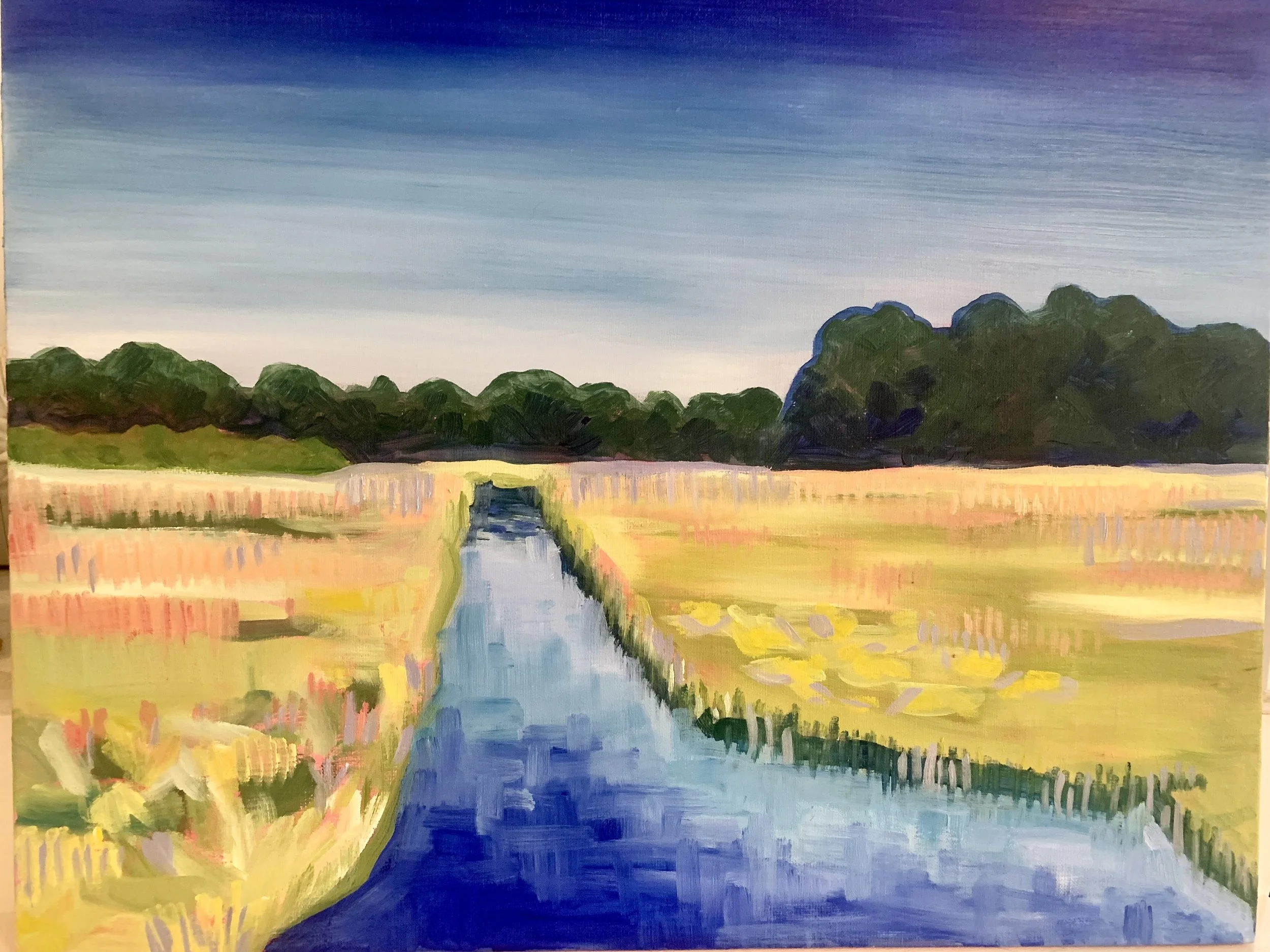 Waterford Beach Marsh, view from the bridge
oil on linen
16" x 20"