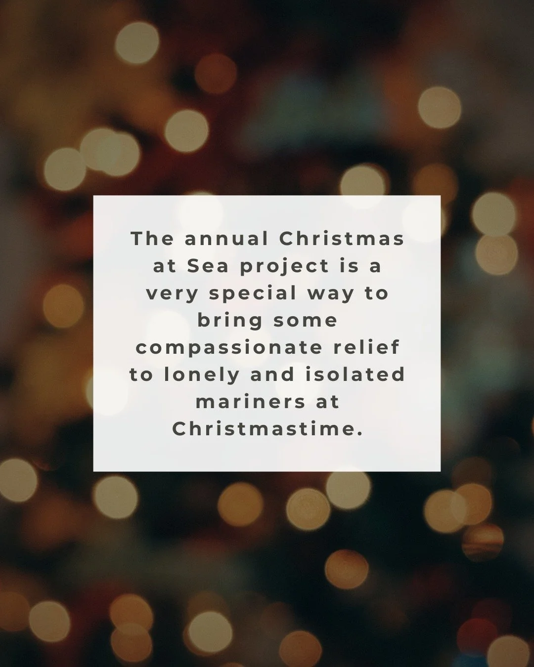 The annual Christmas at Sea project is a very special way to bring some compassionate relief to lonely and isolated mariners at Christmastime.

During the Advent season, Christmas gift boxes are delivered to the seafarers who visit the Port of Charle