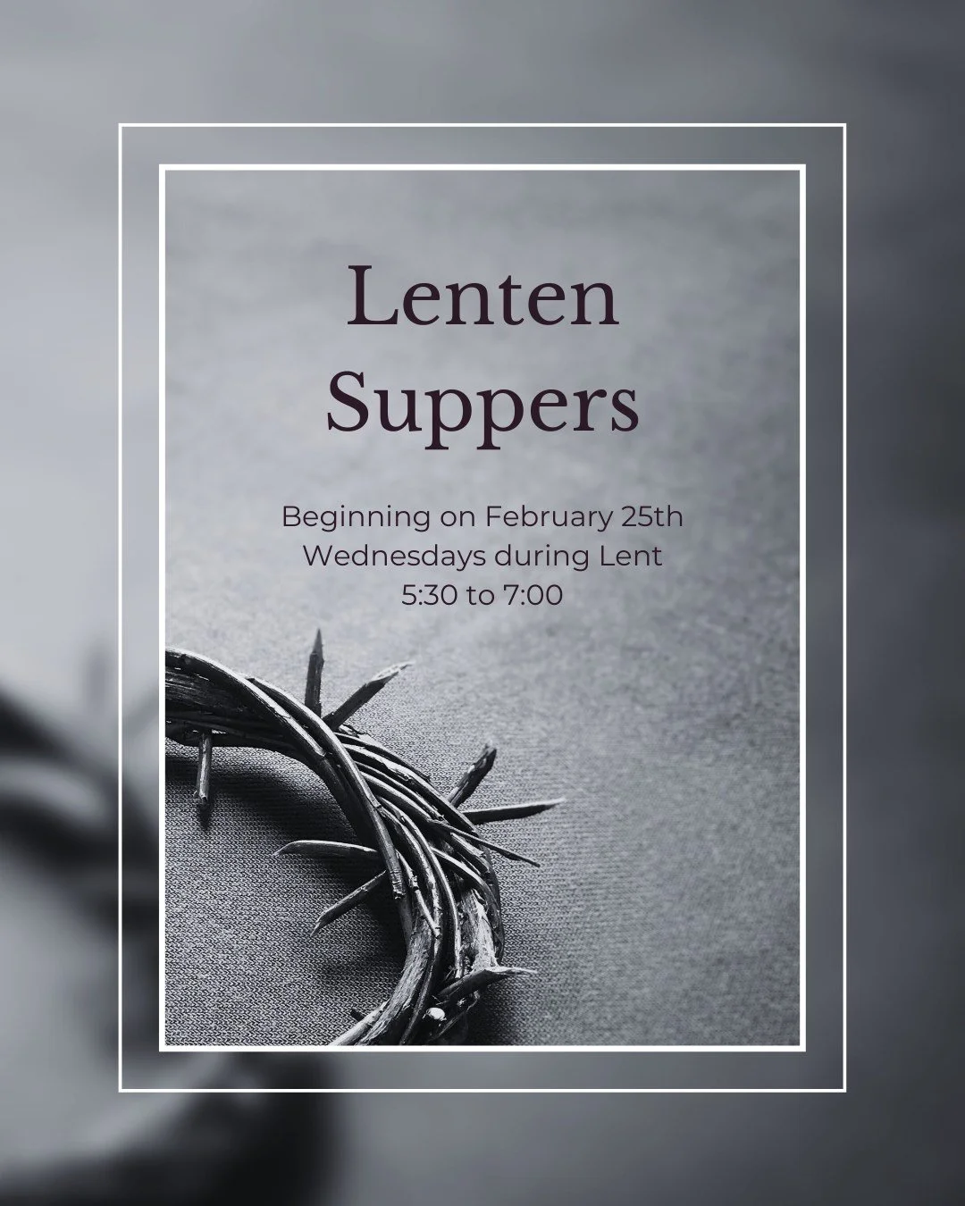 🕯️ Lenten Suppers are back! 🕯️

Join us every Wednesday during Lent from 5:30-7:00pm, beginning February 25th.

We'll gather for a simple supper of soup and salad, then head to the chapel for a peaceful candlelight Compline service. It's a beautifu