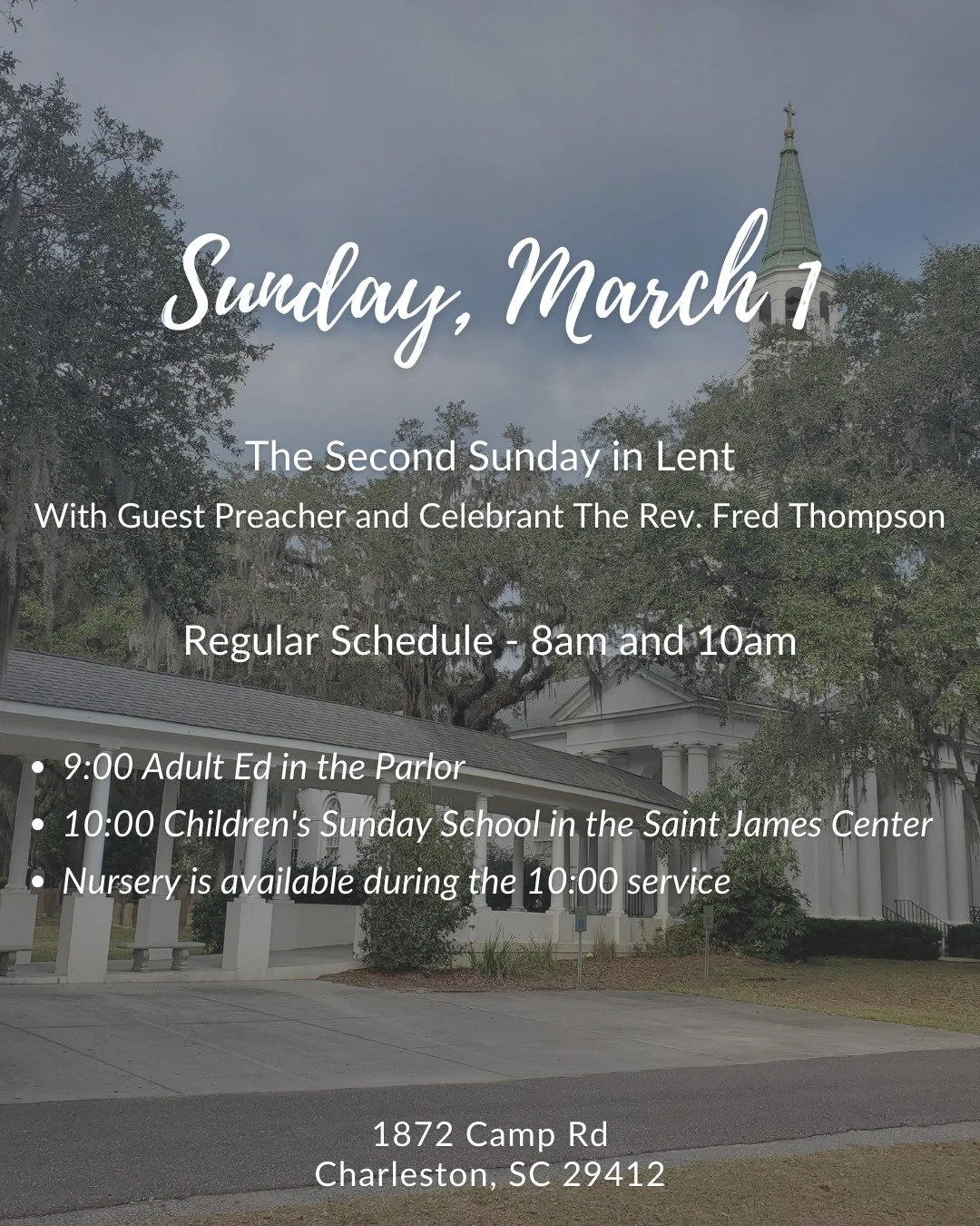 🌟 This Sunday - March 1st 🌟

Join us for the Second Sunday in Lent! We're excited to welcome guest preacher and celebrant The Rev. Fred Thompson.

Sunday Schedule: 
⛪ Worship Services: 8am &amp; 10am 
📖 Adult Ed in the Parlor: 9am 
🎨 Children's S