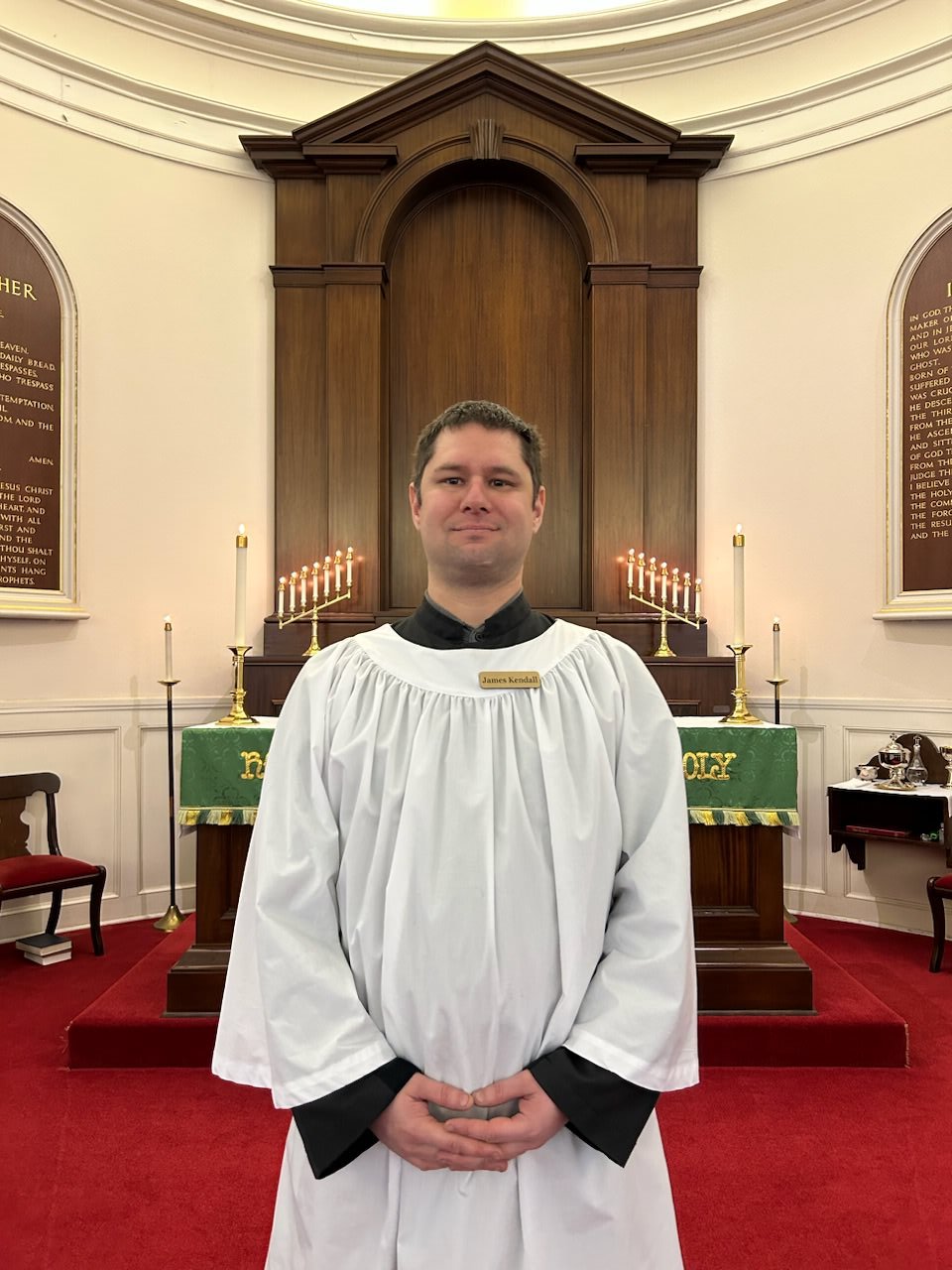 Meet James Kendall - our newest bass in the Saint James choir! 🎵 

This Mount Pleasant resident brings impressive musical credentials, including organ performance studies at Brevard College and violin playing since elementary school. 

James was dra