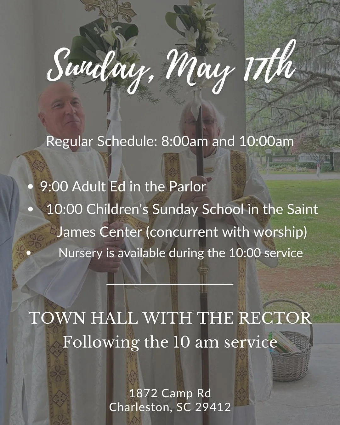 📣 Town Hall with the Rector this Sunday! 

Join us for worship and stay after the 10am service for a Town Hall with the Rector!

⛪ Worship Services: 8am &amp; 10am 
📖 Adult Ed: 9am in the Parlor 
🎨 Sunday School: 10am in the Saint James Center 
👶