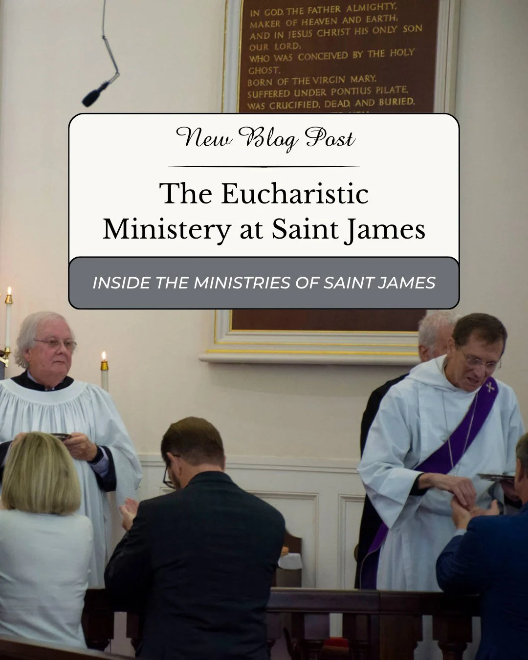 Ever watched the chalicer step up to the altar during Holy Communion and wondered what it'd be like to serve that way? Meet our eucharistic ministers. 

These are lay members of Saint James who help share the cup of consecrated wine with the congrega
