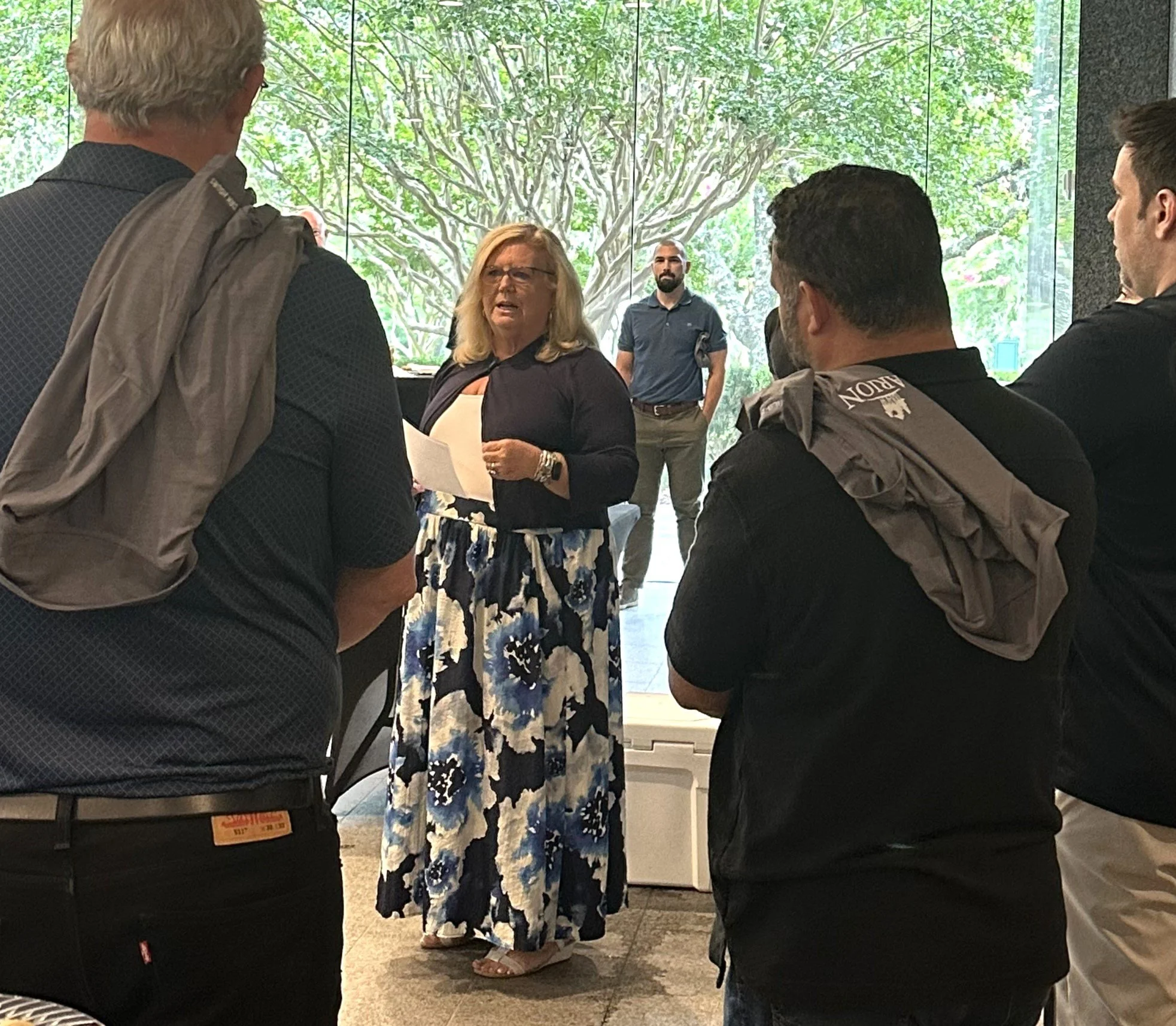 Arion CEO Michele McNichol, P.E. speaks to A-Teamers at the 3 million safe work hours celebration.