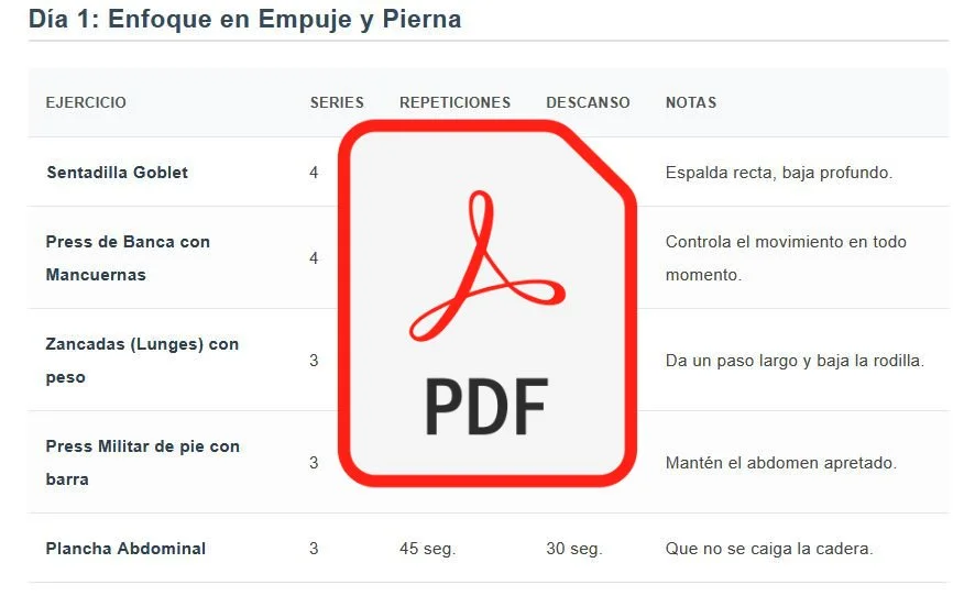 Tabla de Ejercicios Funcionales Gimnasio (PDF Gratis)