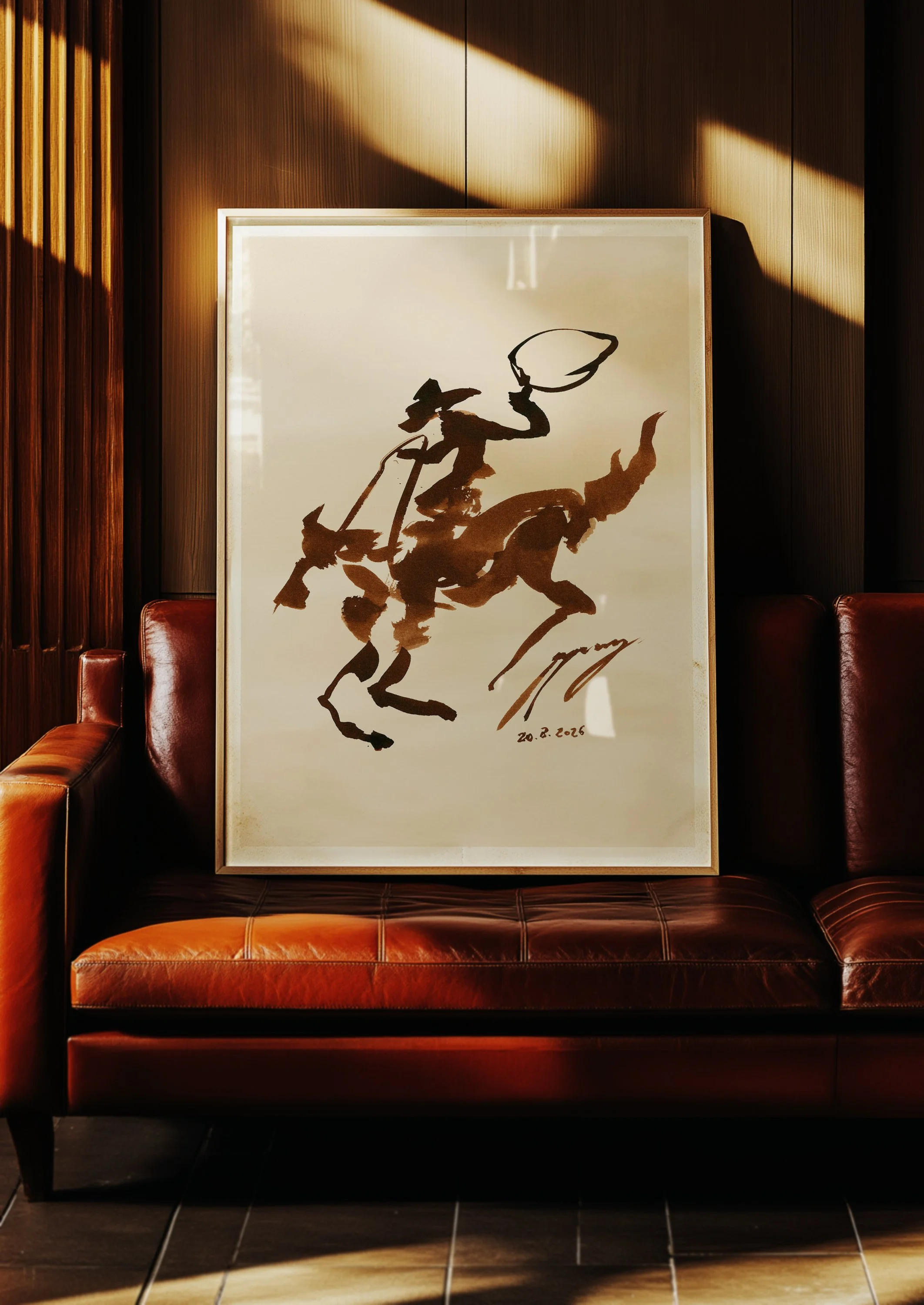 cowboy ink painting cowboys art prints paintings western artist brown rustic Picasso style by Robyn yeang curious common