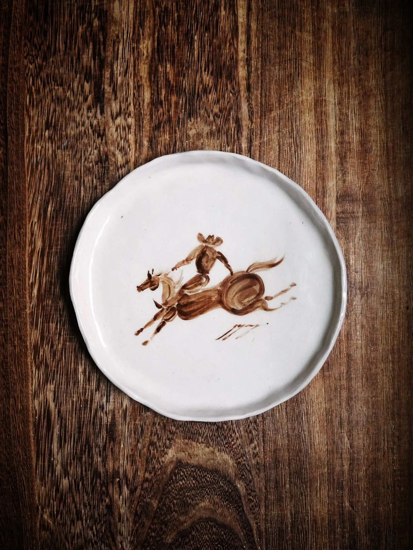 NEW ITEMS IN STORE 💥 Take the West home with these rustic horse cowboy art &amp; ceramics.

1. Bareback Bronc Handpainted Ceramic Plate, 16cm
2-5. Framed Artist Sketches of Rodeo Cowboys on Bucking Horses &mdash; original ink pen drawings, comes wit