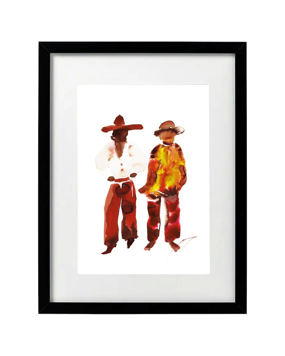 colourful vibrant cowboy art charro charros fashion men in hats art prints artwork painting Robyn Yeang curiouscommon