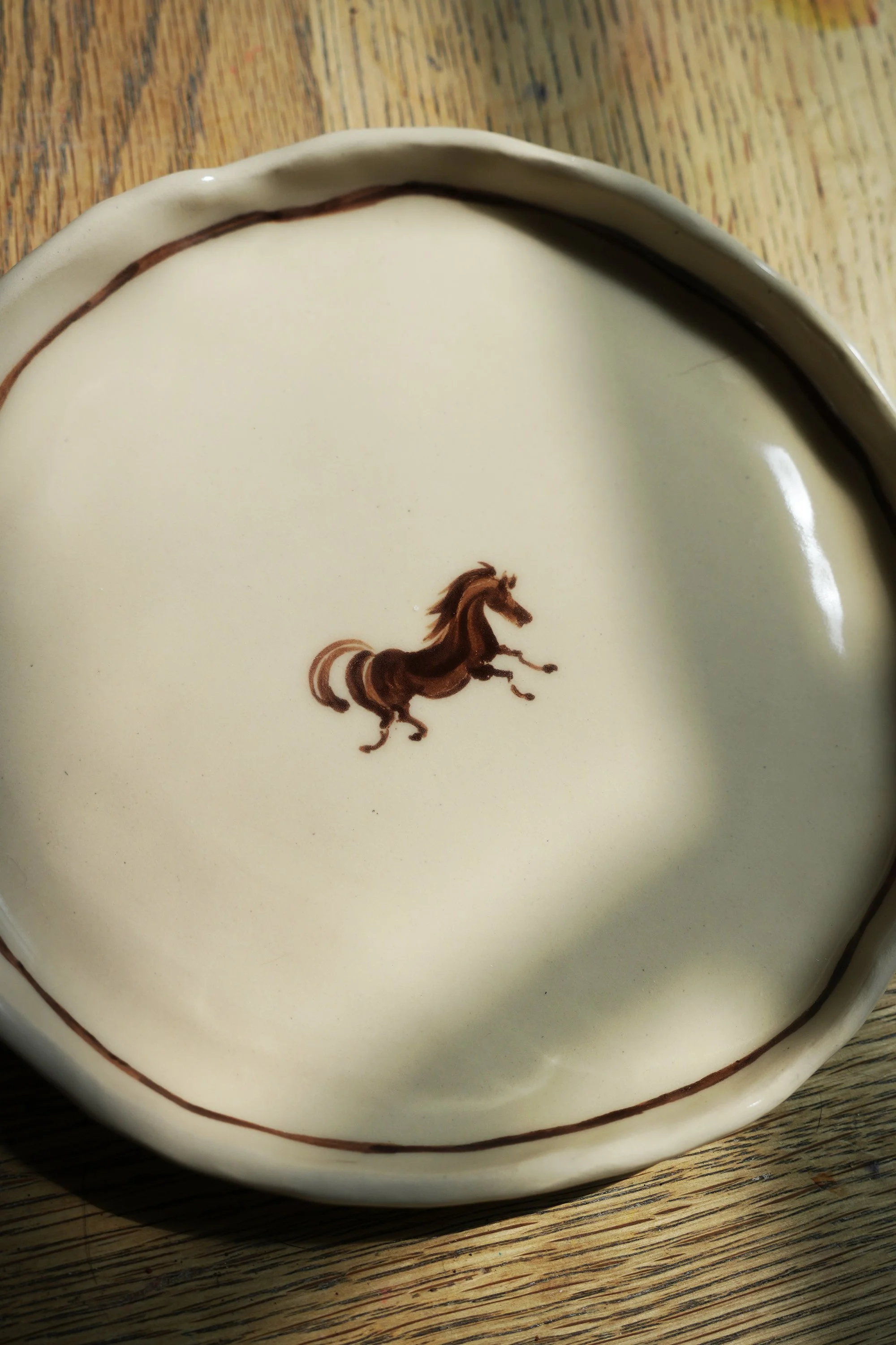 Dainty Brown Horse Ceramic Plate Handpainted by Curious Common.jpg