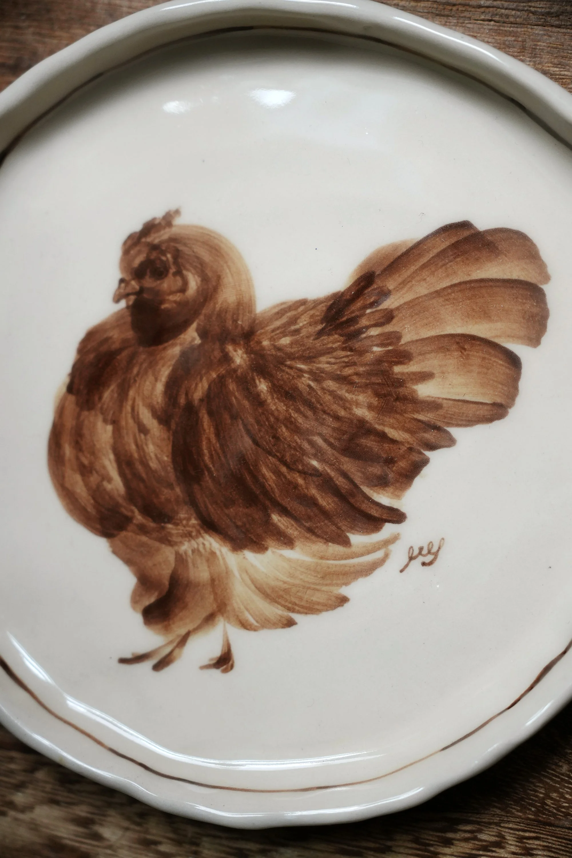 Handpainted Chicken Plate by Robyn Yeang curious common.jpg