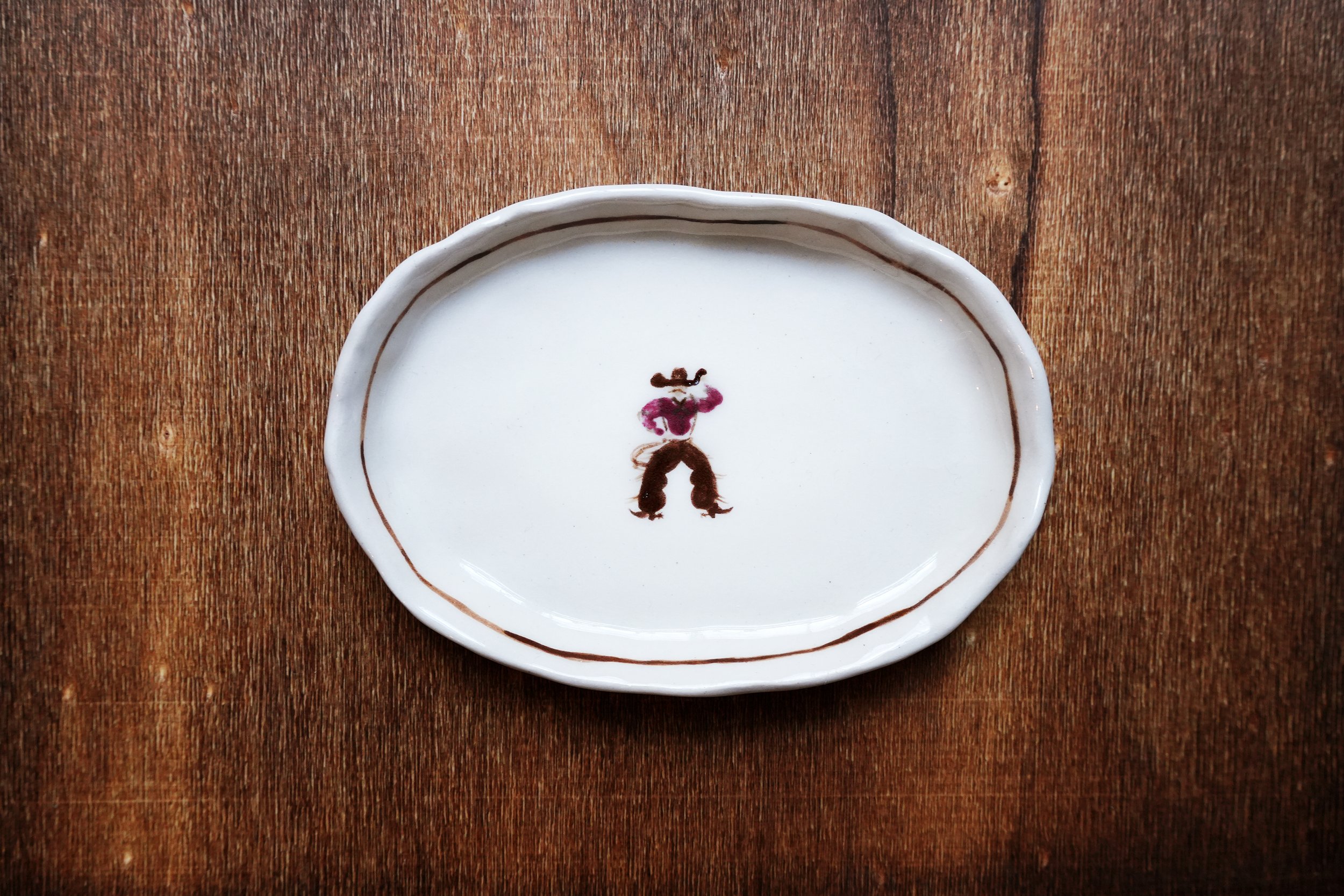 Pink Cowboy Oval Dish.JPG