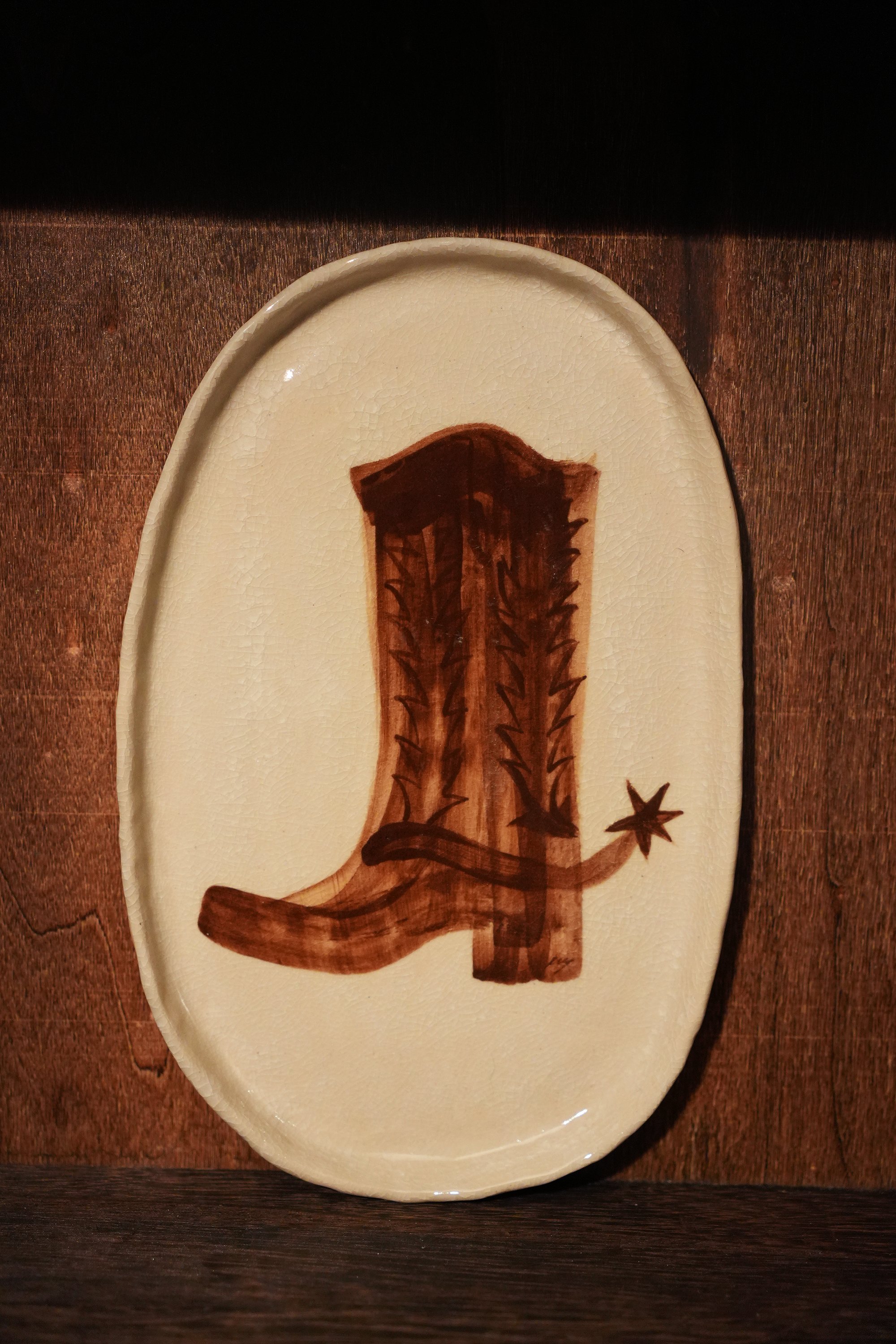Crackle Cowgirl Boot Dish by curious common.jpg