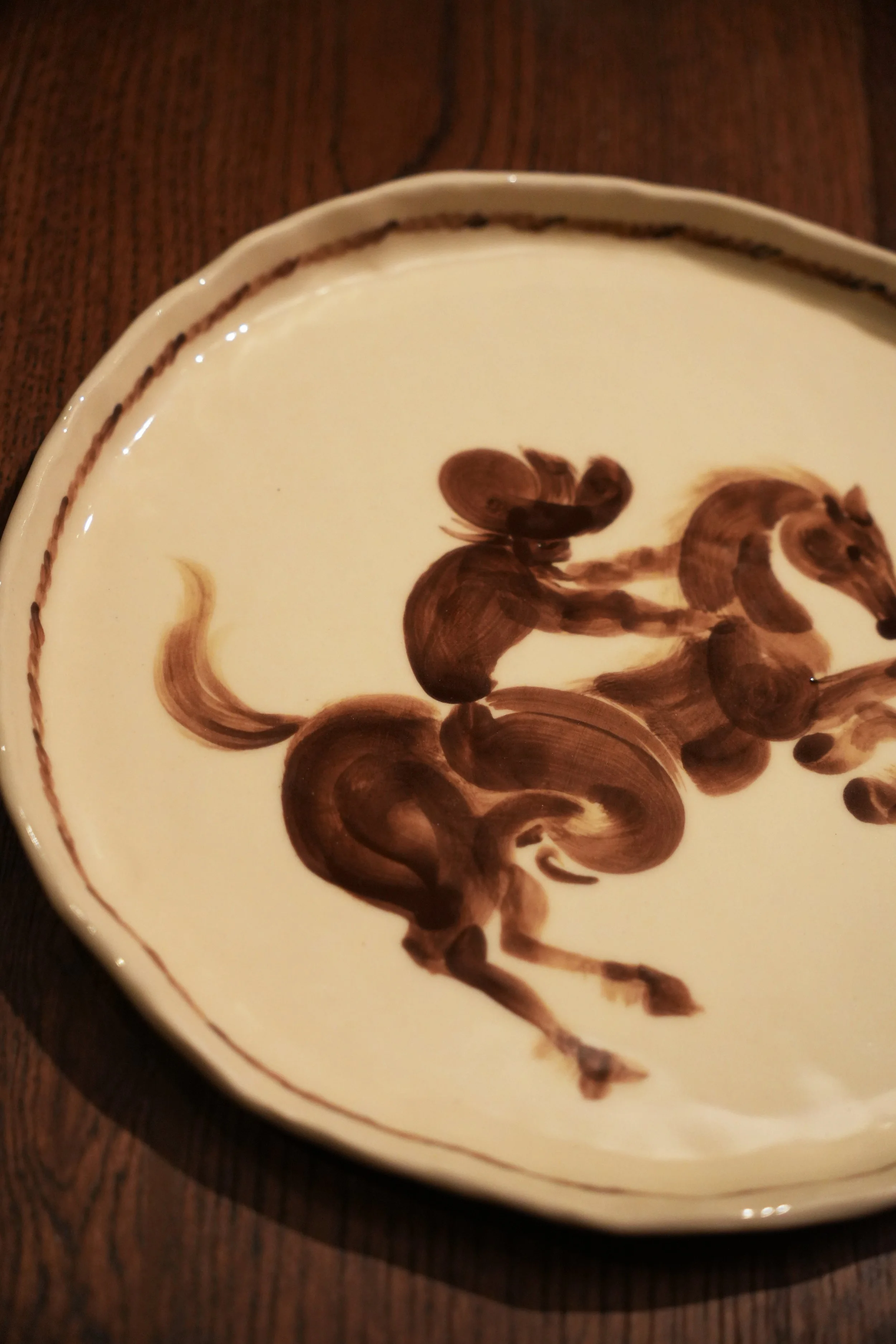 Gaucho Handpainted Handmade Ceramic Western Cowboy Horseback Bronco Horse Plate Tableware Dinnerware Crafted gifts curiouscommon