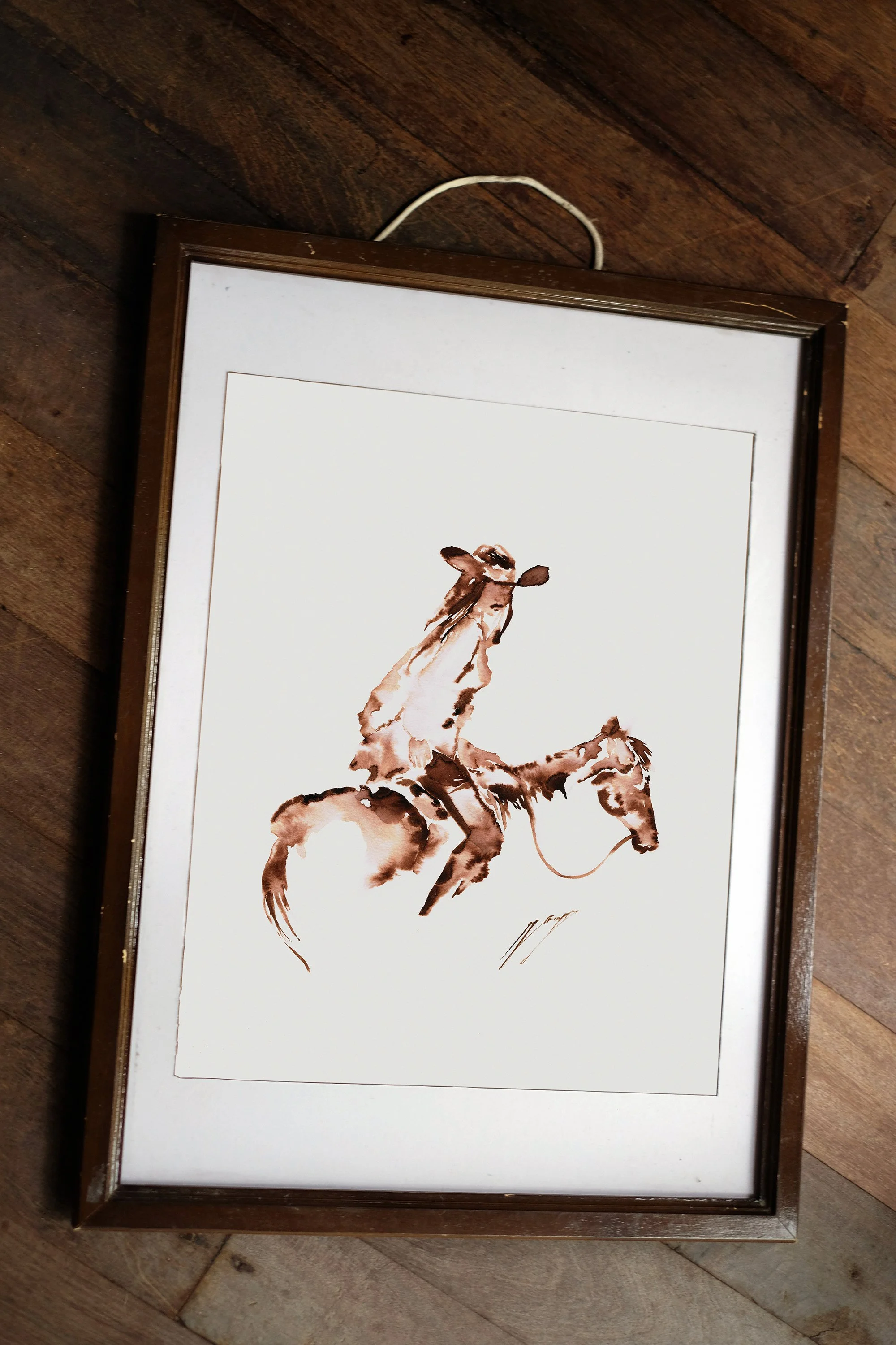 Dreamy watercolour ink paintings of cowgirls and horses, cowgirl art, horse painting, western art by Robyn Yeang