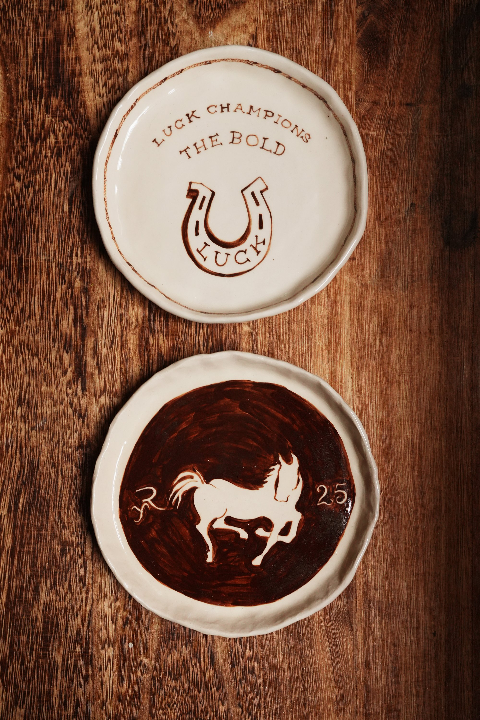 western handpainted brown horse plate handmade ceramics artisan gifts ceramic plates curious common