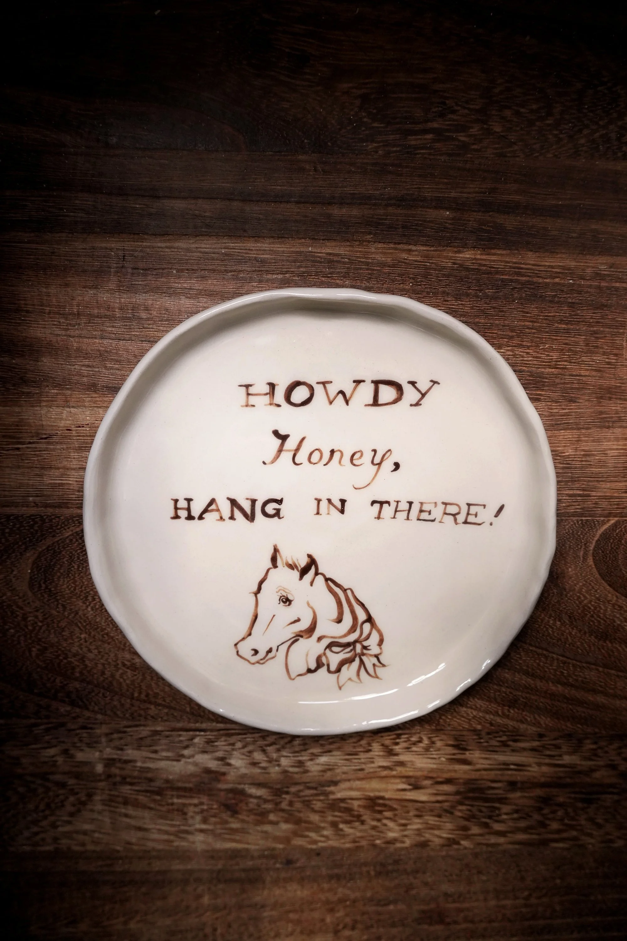 Handpainted Howdy Honey Horse Plate by curiouscommon cowboy crockery.jpg