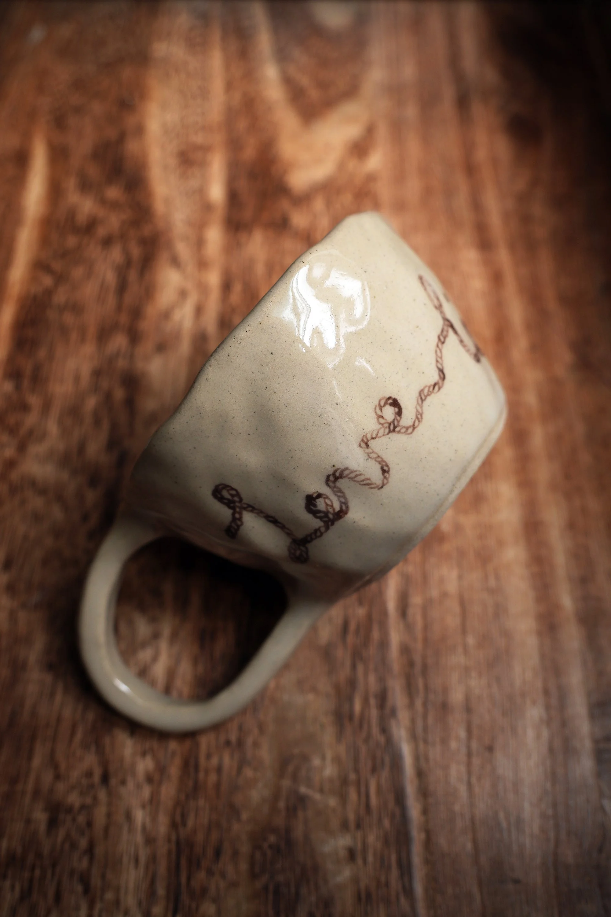Love Like Wildfire Cowboy Crockery Teacup by Robyn Yeang Handmade Western Ceramics Rope Font Handpainted Tableware