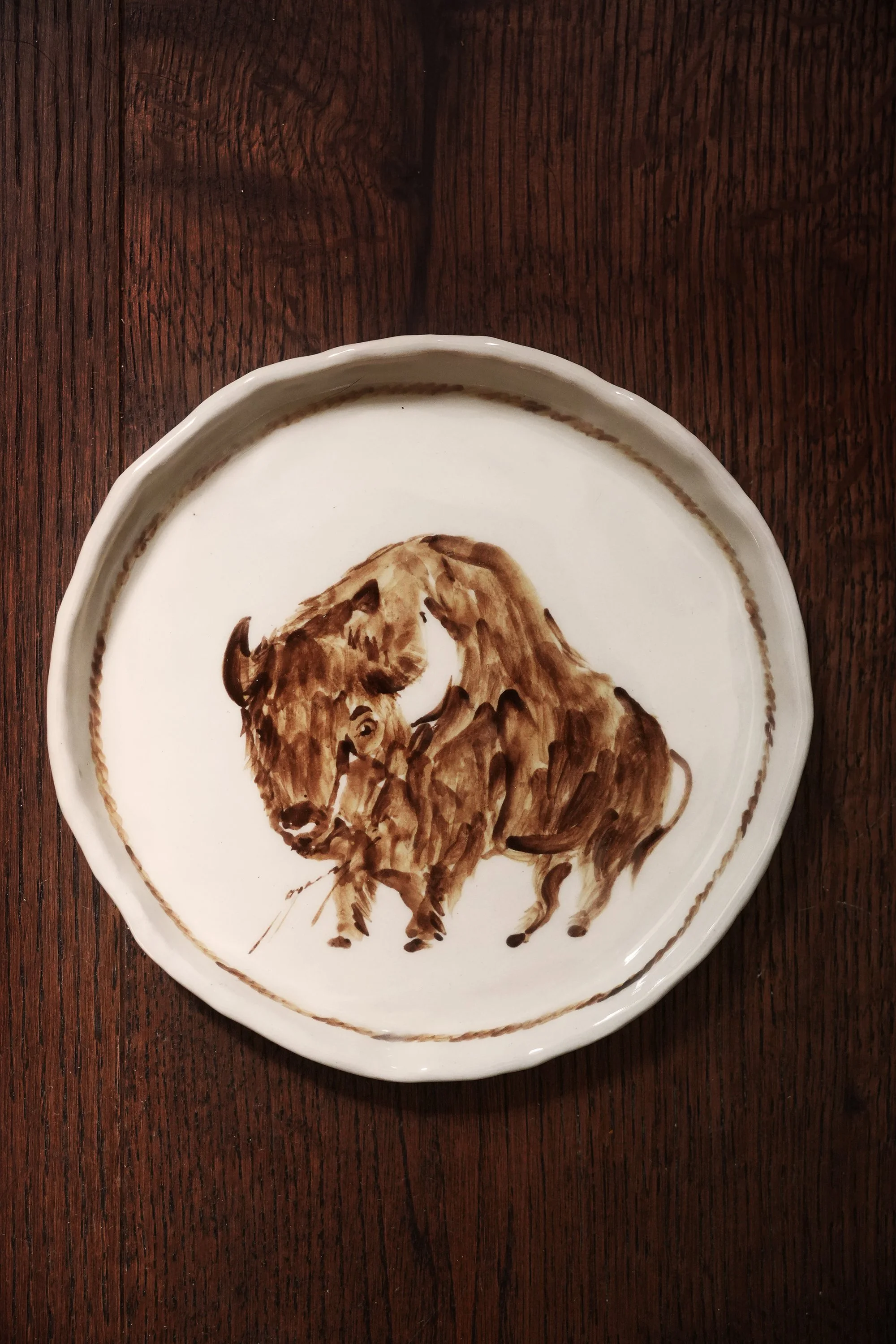 Bison Cowboy Crockery Plate Handpainted Western Ceramics.jpg