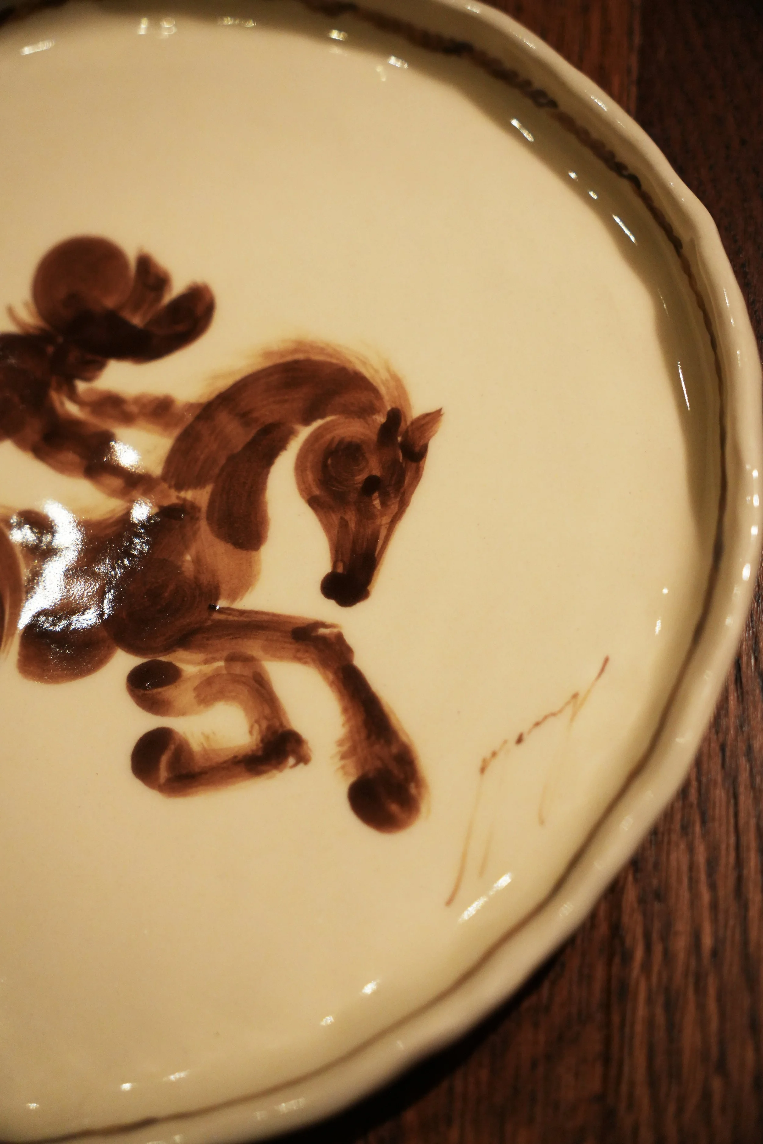 Gaucho Handpainted Handmade Ceramic Western Cowboy Horseback Bronco Horse Plate Tableware Dinnerware Crafted gifts curiouscommon