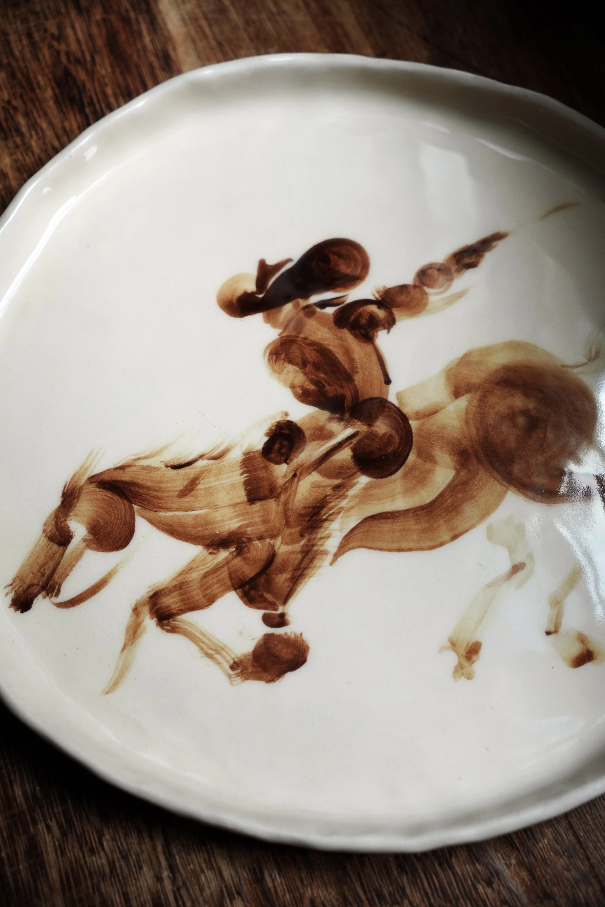 The Frontier Cowboy Plate by Robyn Yeang Handpainted Rustic Western Tableware Ceramics by Robyn Yeang western artist