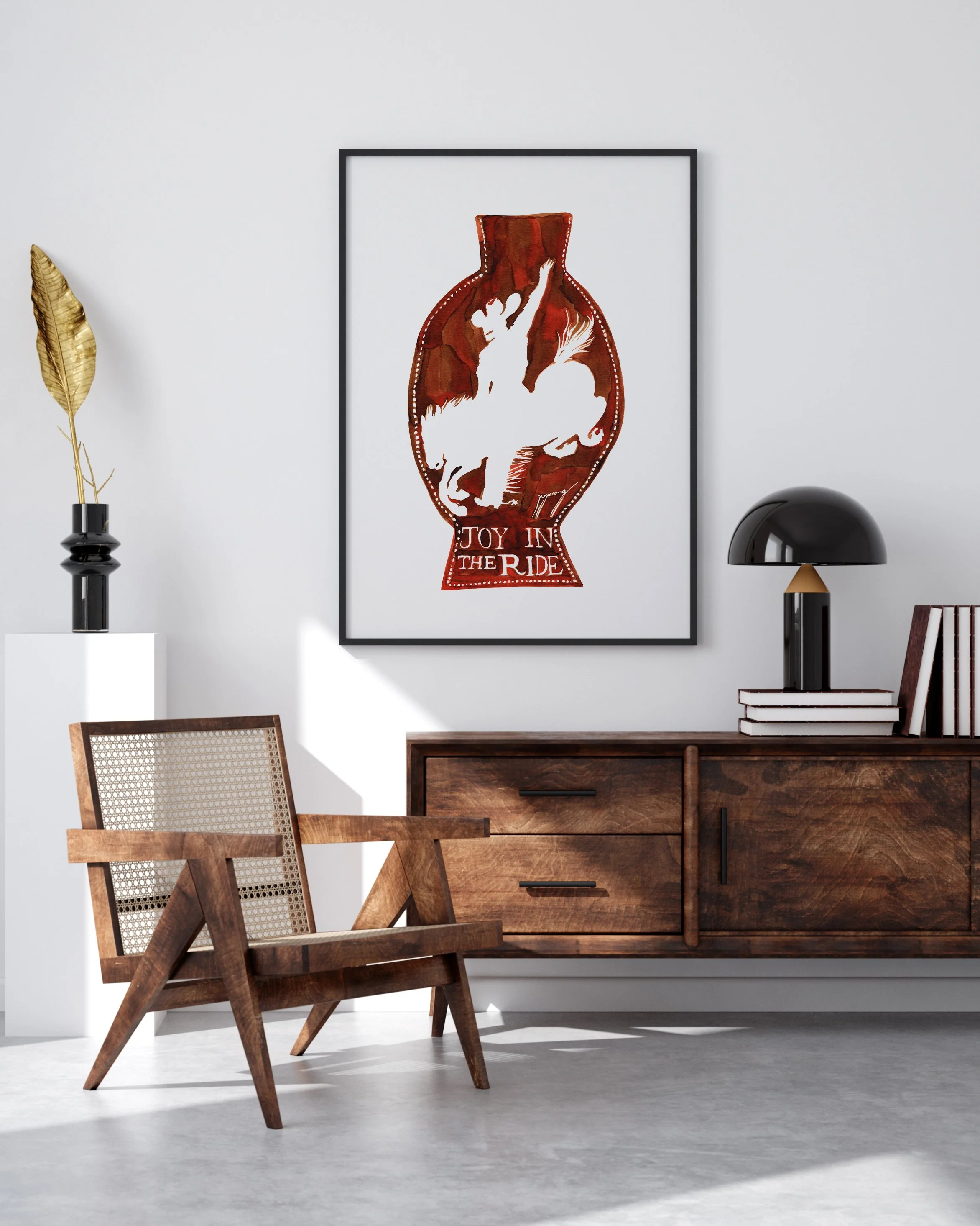 Bucking Horse Cowboy Rodeo Vase Painting Western Art Painting West interior