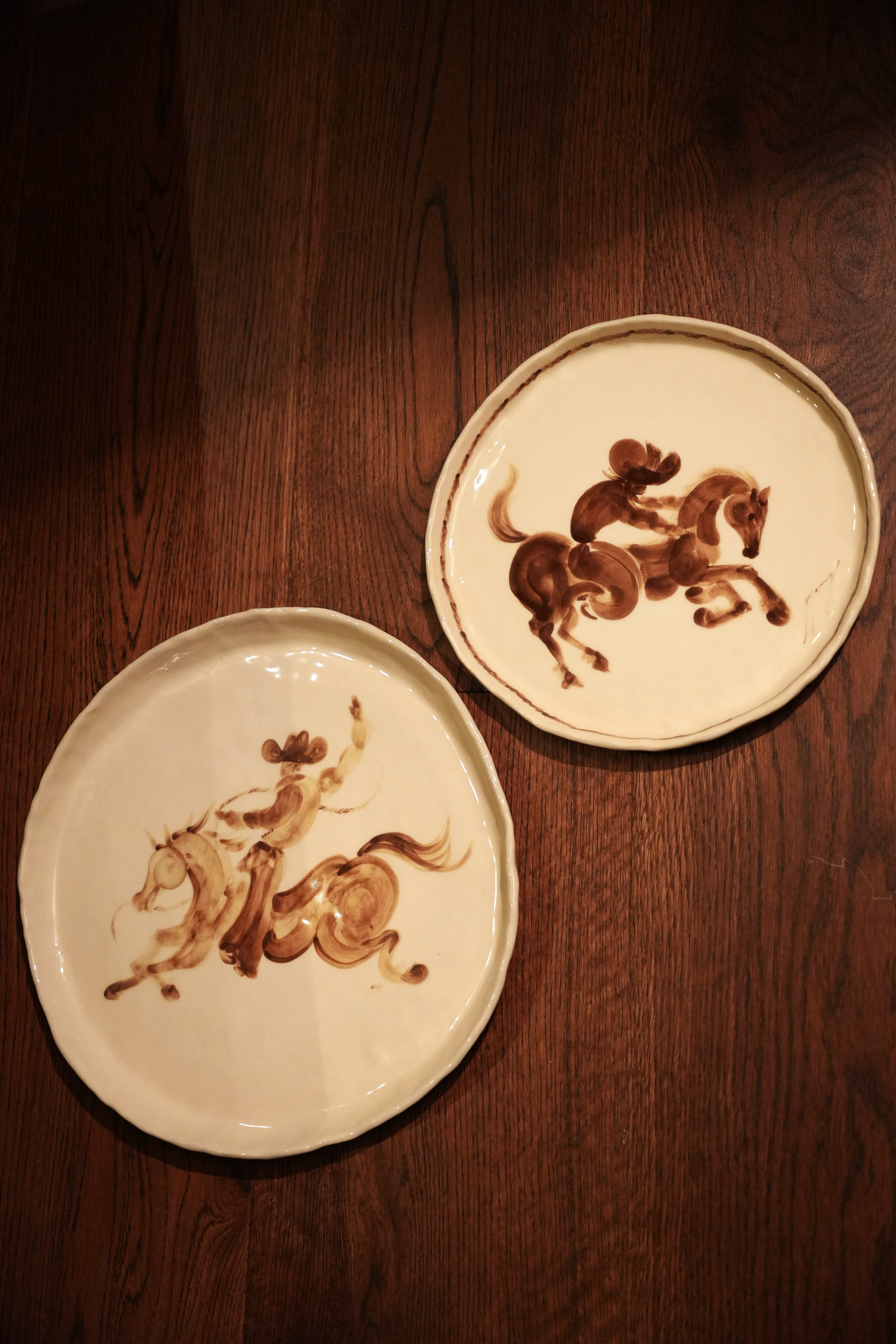Gaucho Handpainted Handmade Ceramic Western Cowboy Horseback Bronco Horse Plate Tableware Dinnerware Crafted gifts curiouscommon Curata