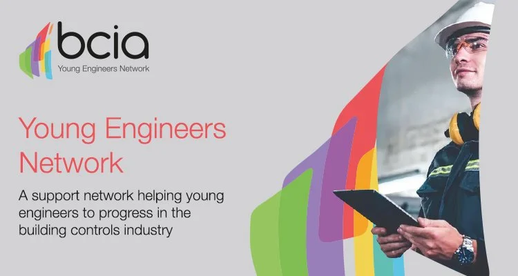 Logo of 91��Ƭ�� Young Engineers Network with a young engineer wearing a helmet and yellow ear protection, holding a tablet, against a colorful abstract background.