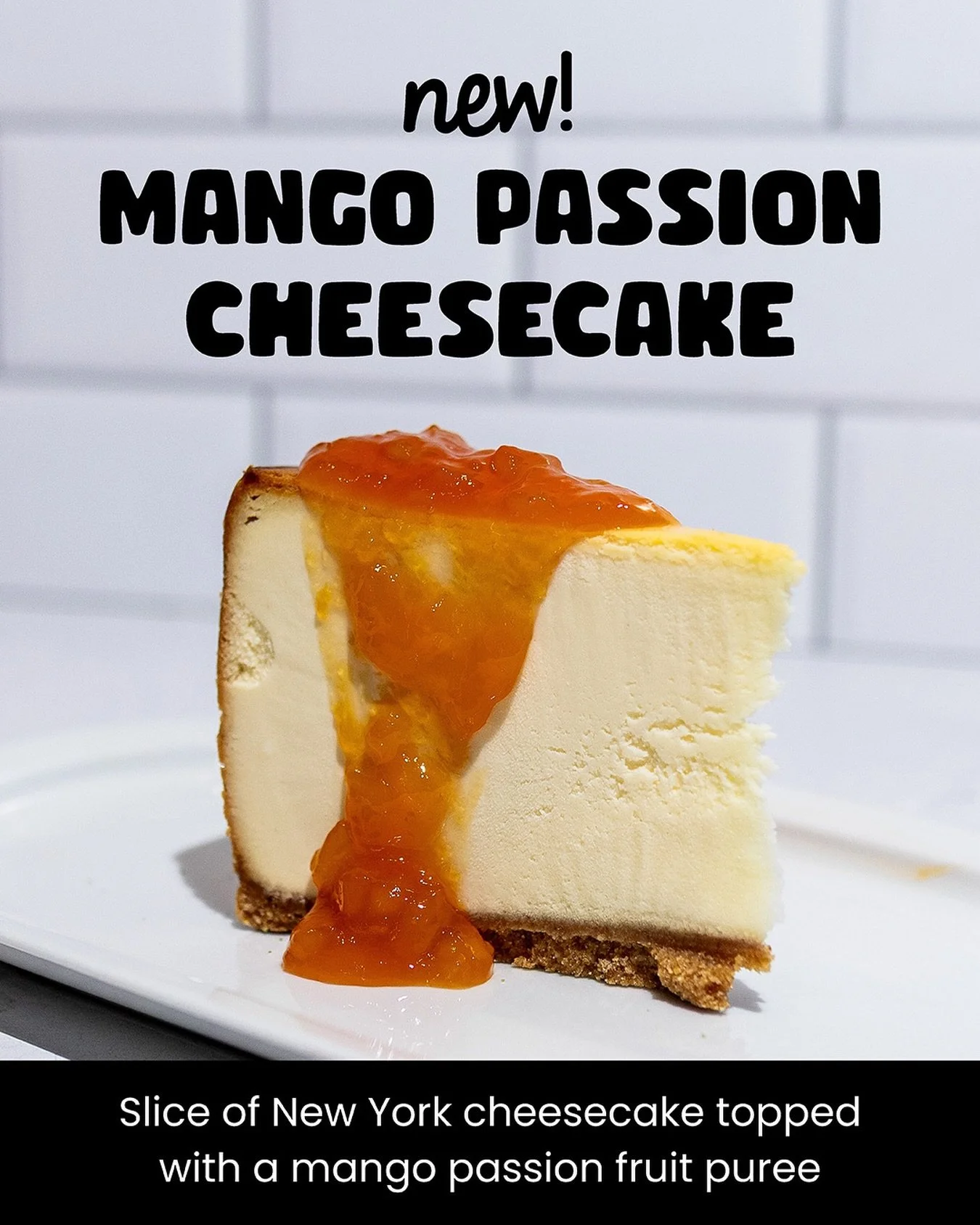 New dessert alert! Say hello to our Mango Passion Cheesecake 😍

This is our velvety smooth New York cheesecake on a graham cracker crust, topped with a sweet and tangy mango passion fruit puree. Now available at both locations. Try it today!

#buddh