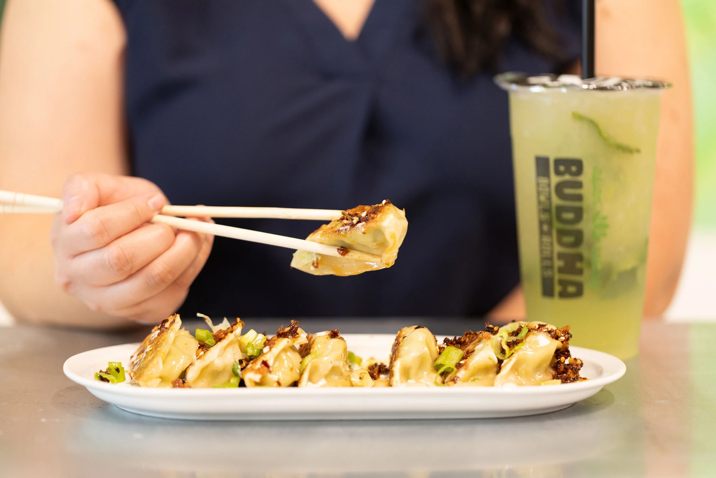 Pan-Fried Potstickers and Mojito Sugarcane