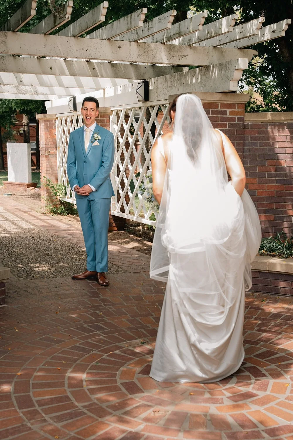 Grace and Alex see each other for the first time in the Gerald R. Ford Birthsite gardens