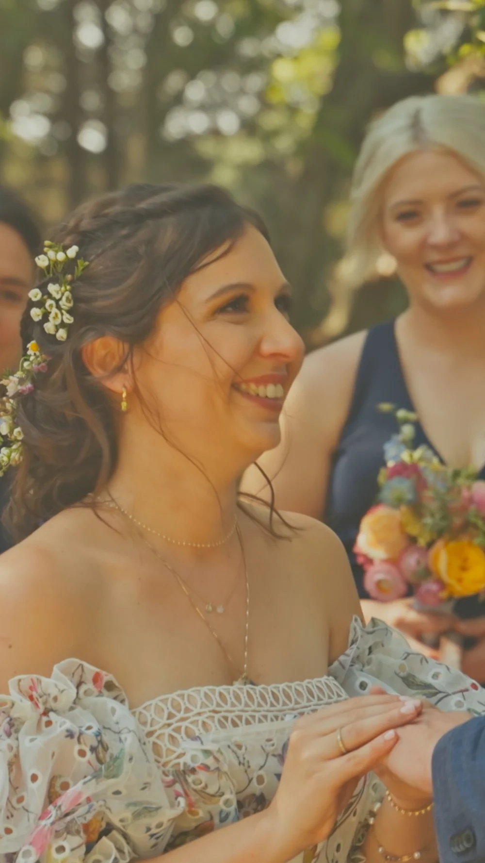 Bride and groom smiling and laughing while walking down the aisle during a wedding ceremony in Pierce, Nebraska