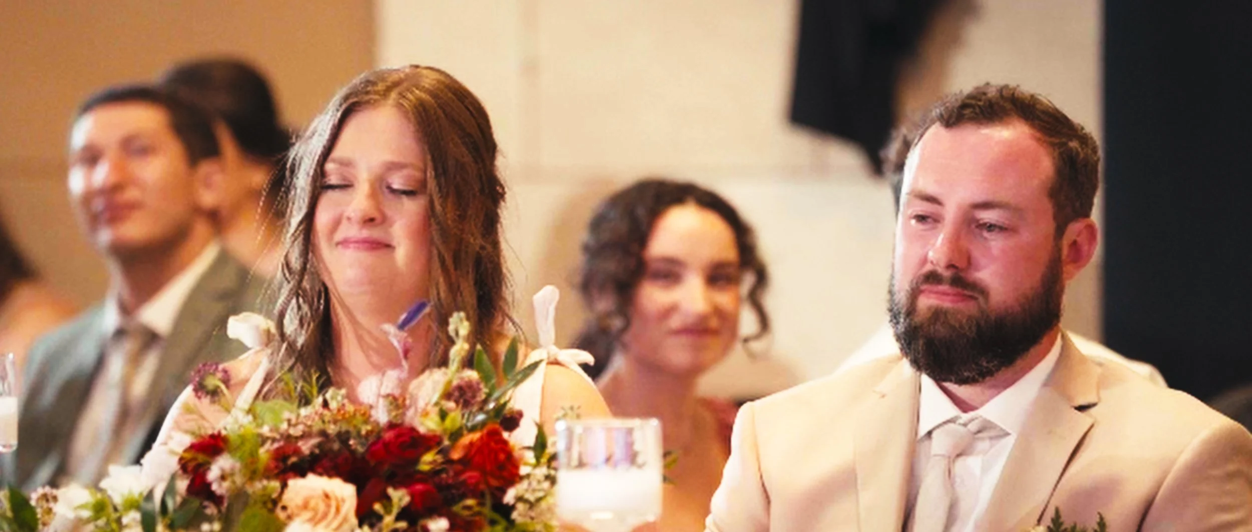  Groom emotional reaction watching same day edit wedding film at Lincoln Nebraska reception 