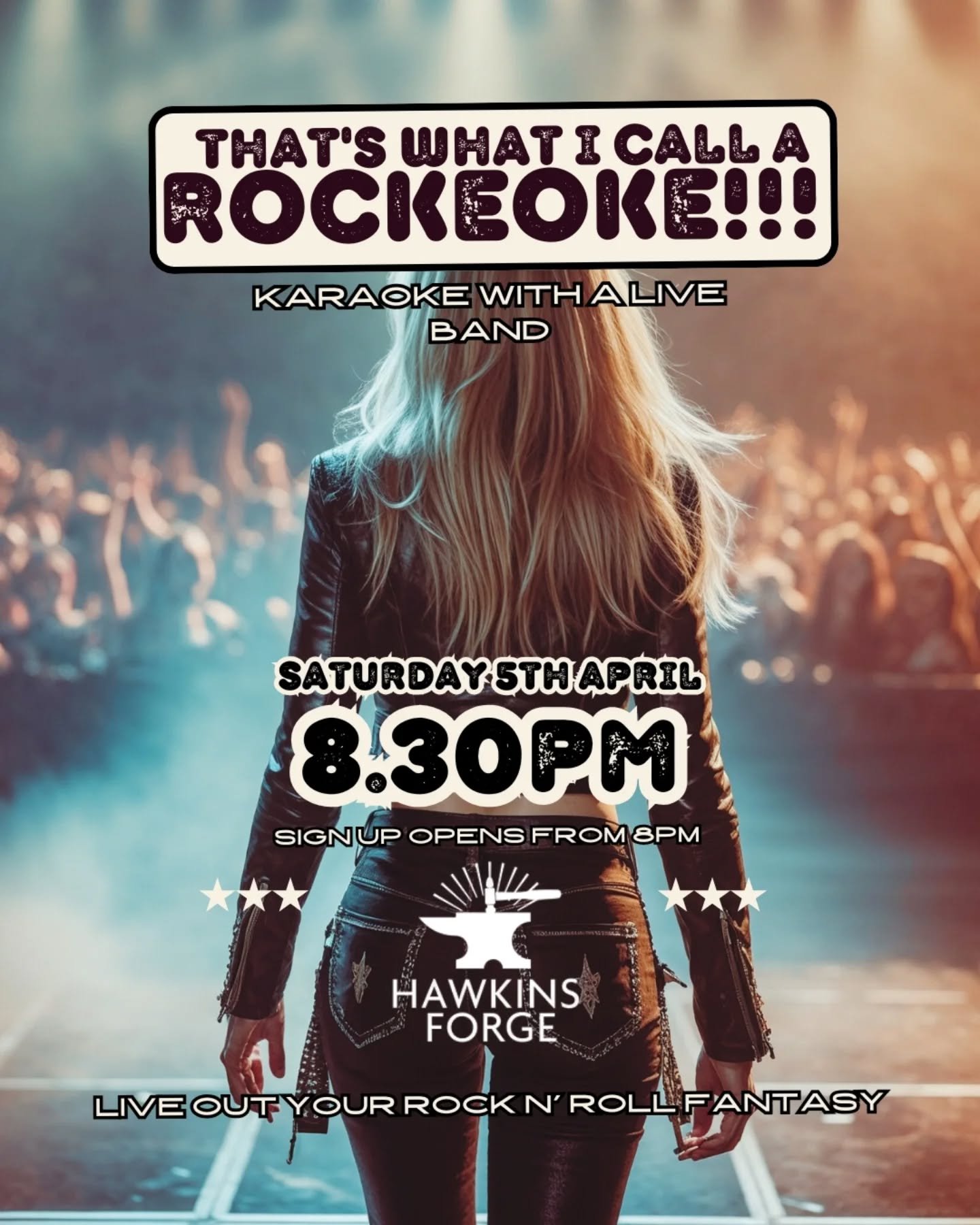 That's What i Call A Rockeoke' is returning to @hawkinsforge this Saturday!!! 

📍8pm Sign-Up Opens
📍8.30pm -11pm Rockeoke

*Be there early to avoid disappointment.

With over 125 songs to choose from, We've got Hits from the 60s -2000s and beyond, 