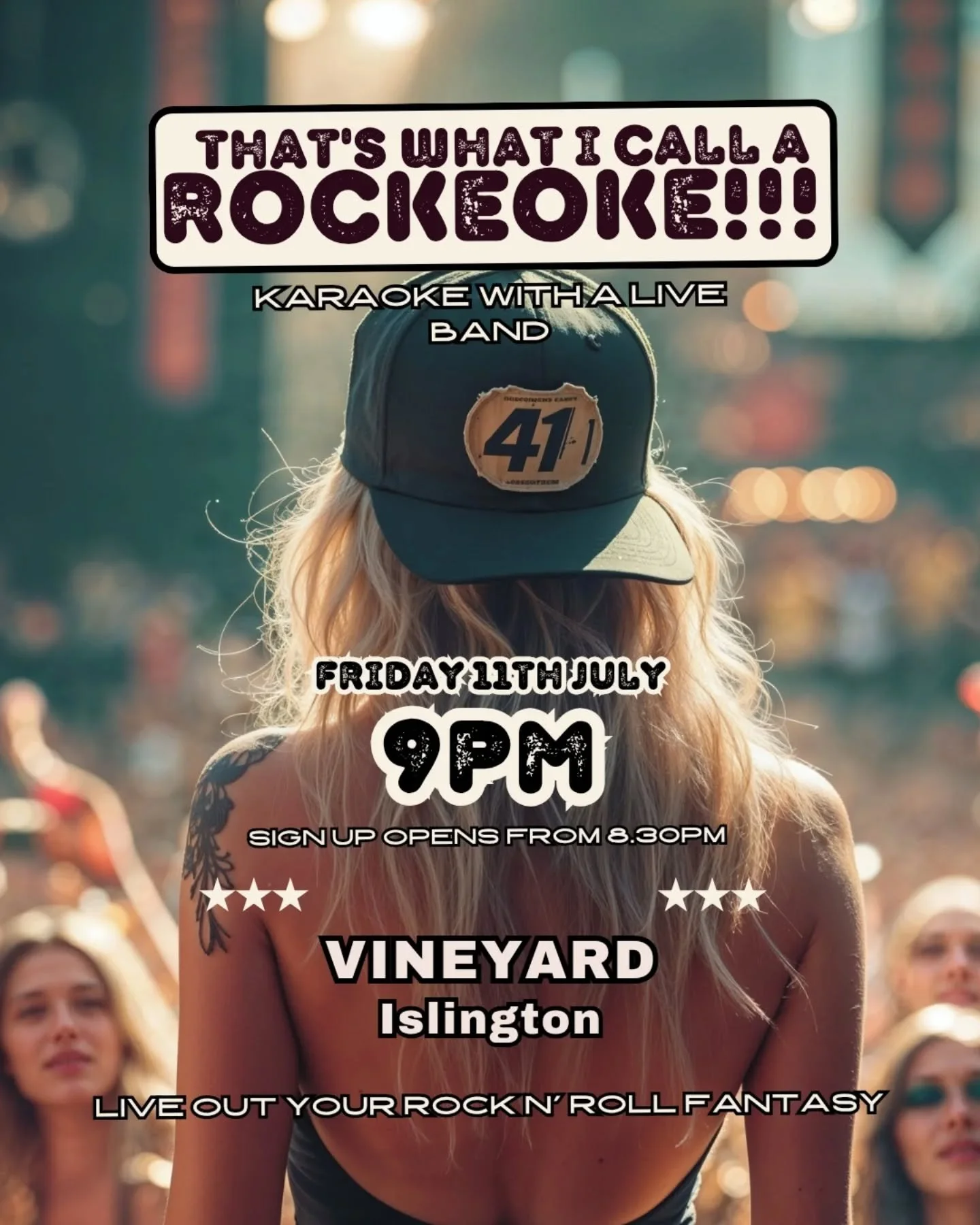 That's What i Call A Rockeoke' is back in Islington this friday at The Vineyard 

📍Friday 11th July
📍8.30pm Sign-Up Opens
📍9pm -11.30pm Rockeoke

*Be there early to avoid disappointment.

With over 125 songs to choose from, We've got Hits from the
