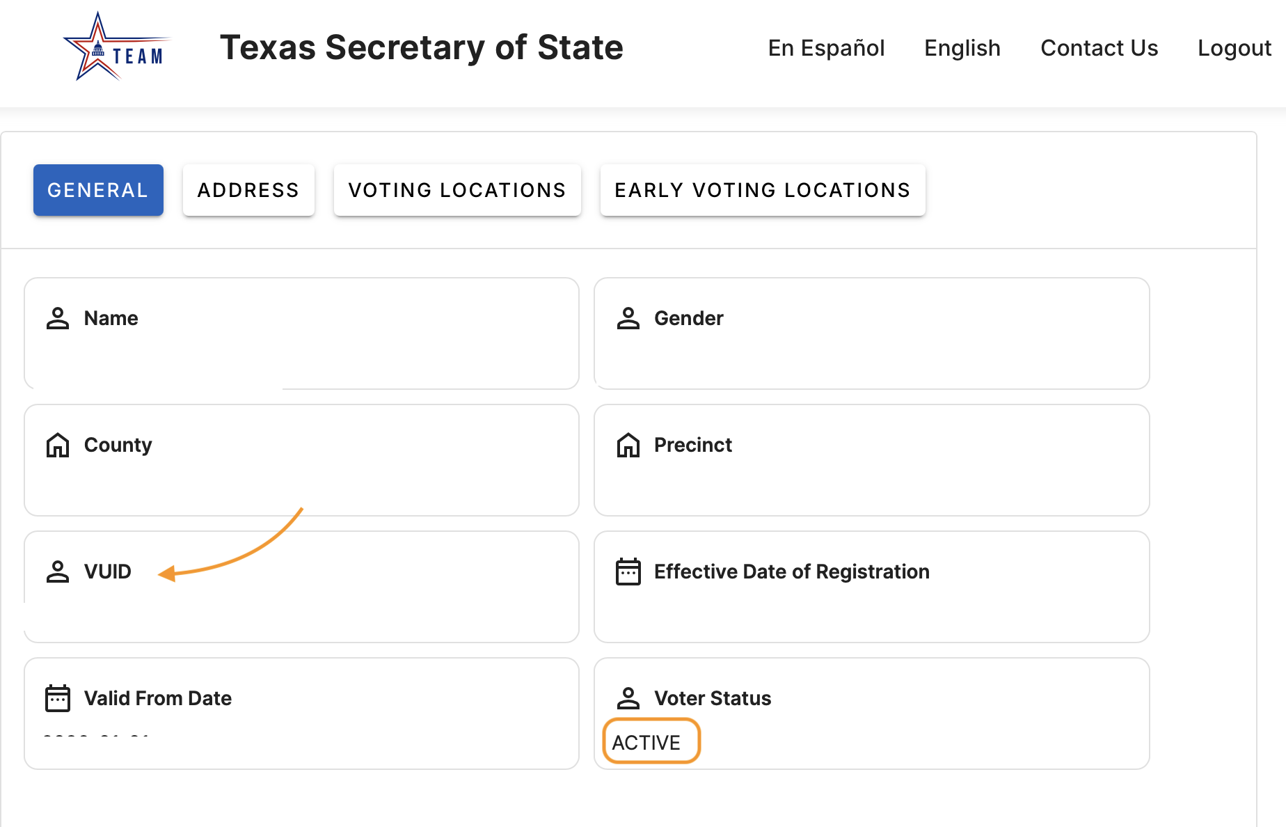 Where to Find your VUID and Voter Status on the Texas My Voter Portal