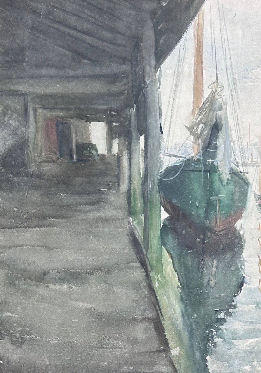 Marion Hawthorne (1870-1945) Boat at Wharf, w/c, 16.50 x 12 in