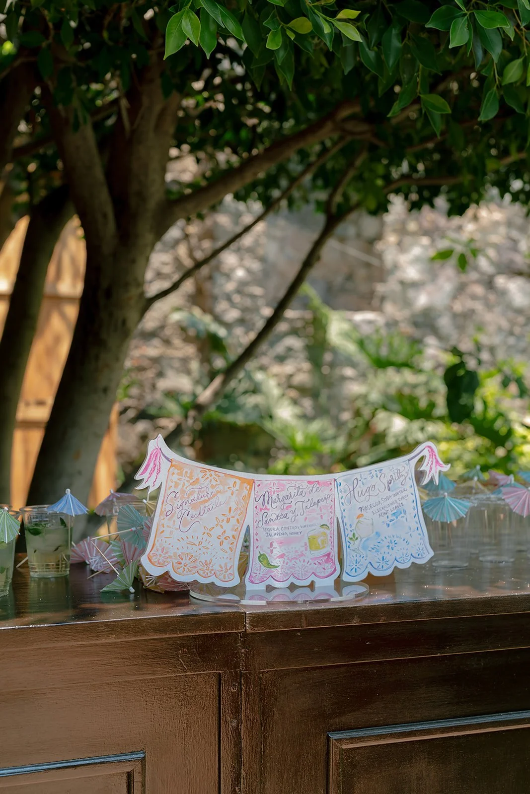 linen wrapped acrylic cocktail sign