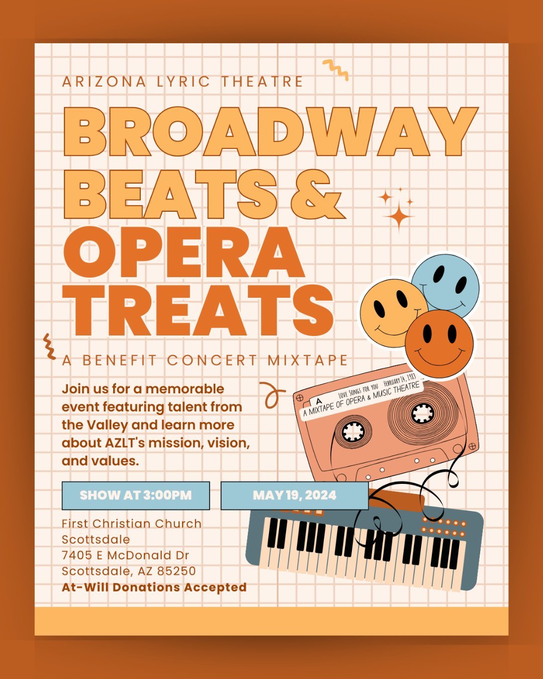 🎶 Save the date for an enchanting afternoon of music and community at our &quot;Broadway Beats &amp; Opera Treats&quot; concert on May 19th, 3:00 pm, First Christian Church Scottsdale. Delight in captivating performances, support AZLT's mission, and