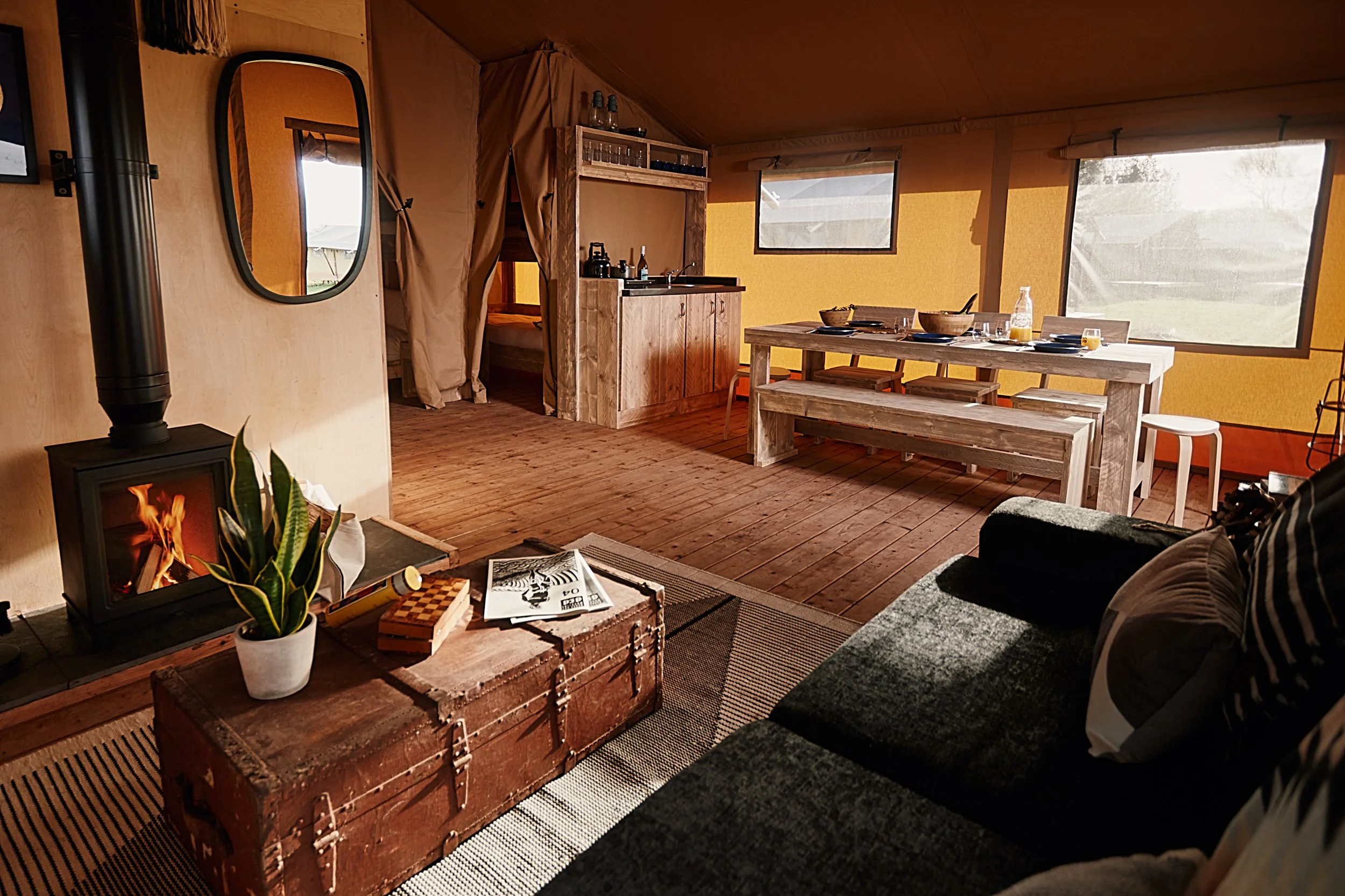 Inside the safari style tent