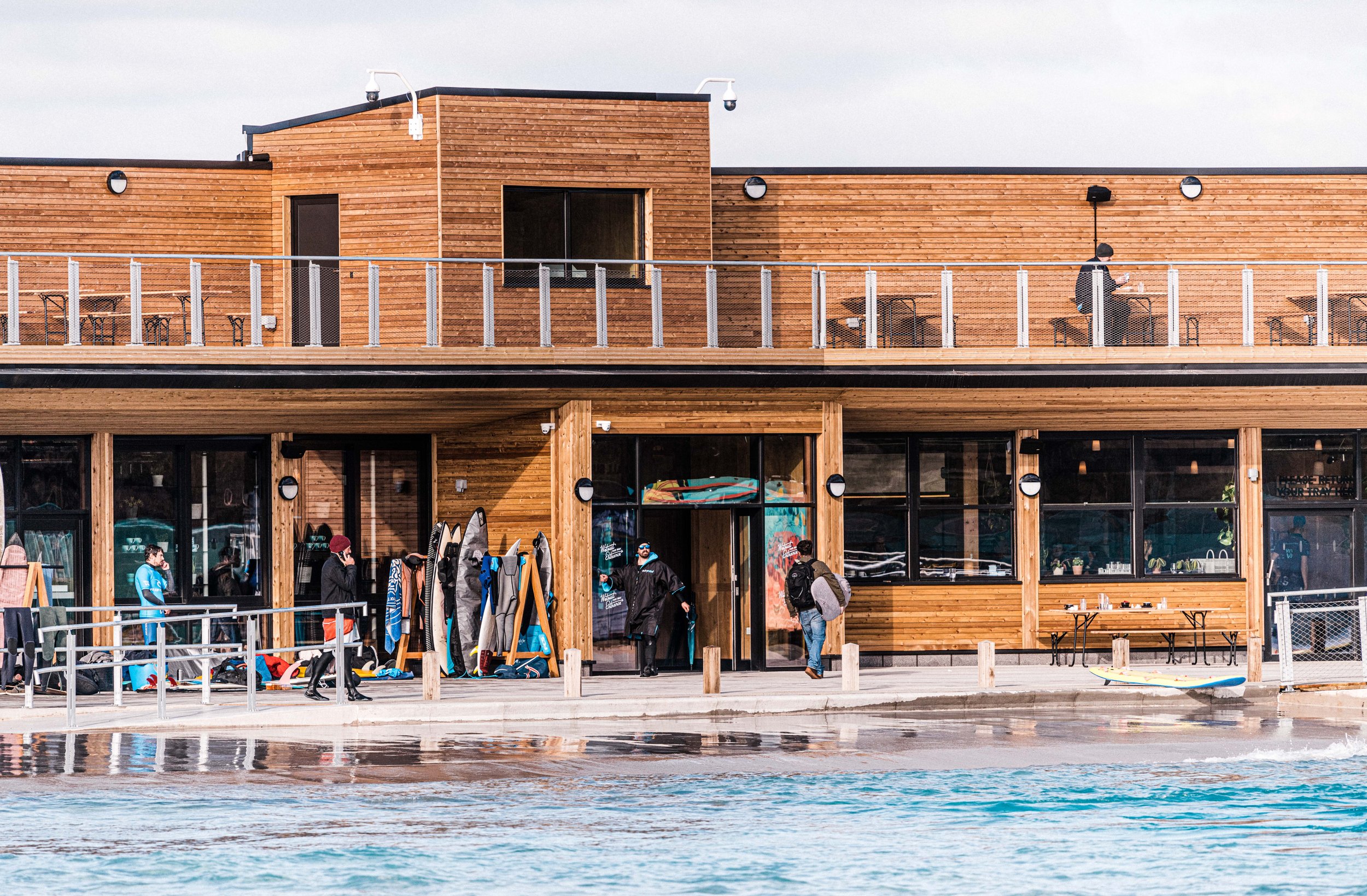 The main clubhouse building containing surf operations, the café, meeting rooms and retail space